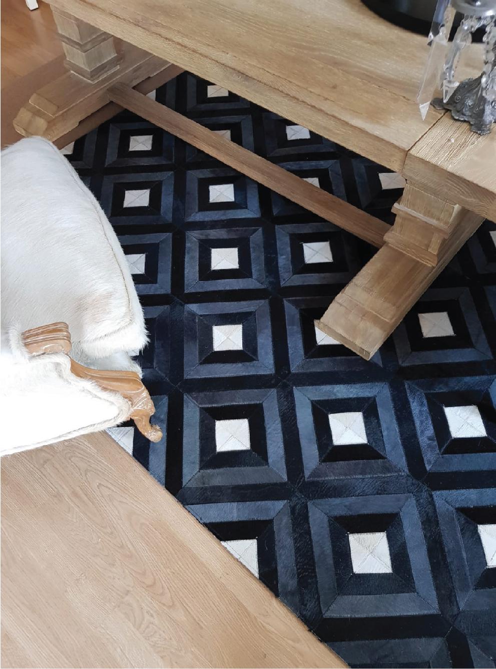 Modern Luxury Leather Patchwork Rug, 8 x 10 Ft, Black Gray White Color For Sale