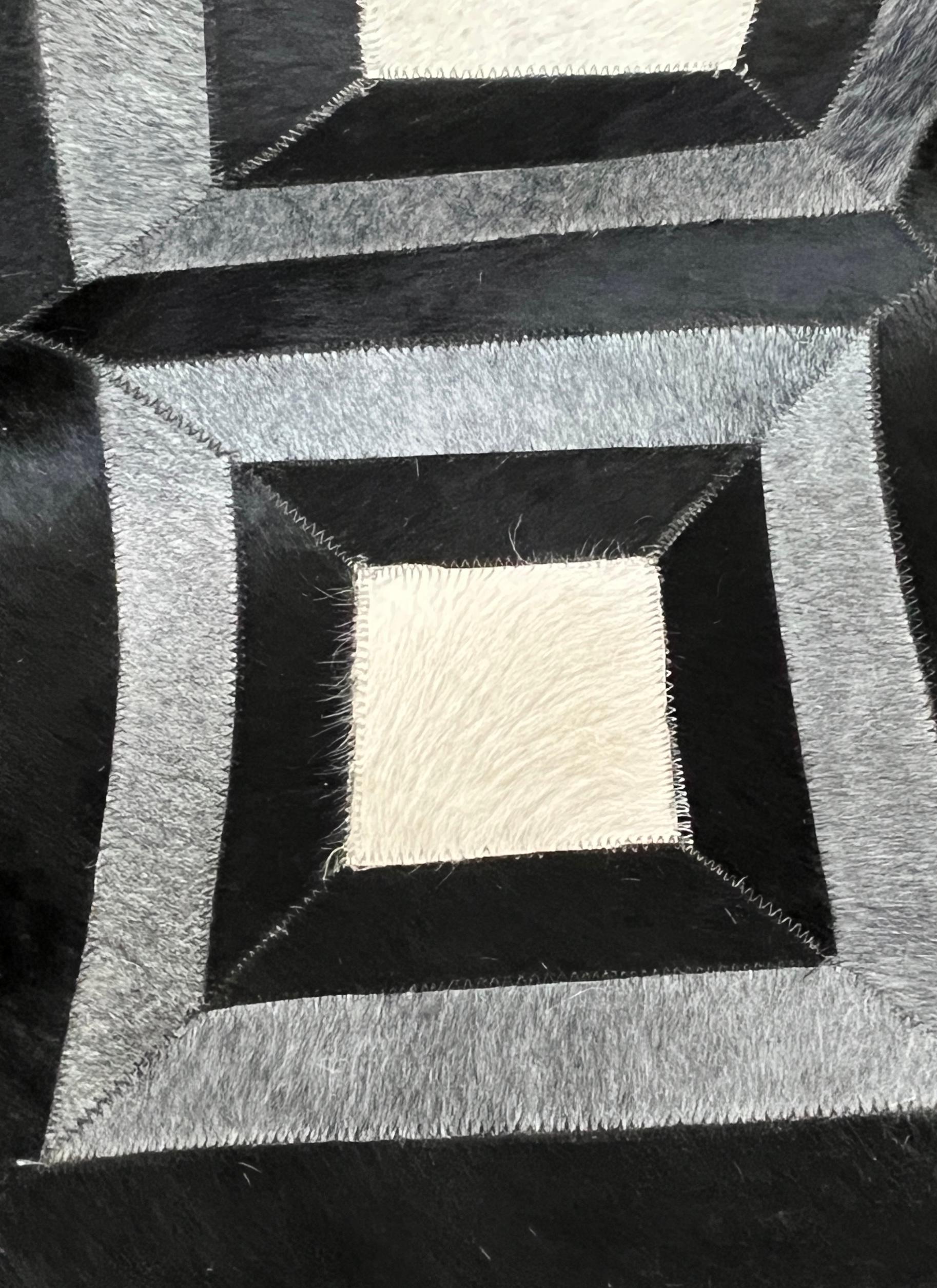 Fait main Tapis patchwork en cuir de luxe, 8 x 10 pieds, noir gris blanc en vente