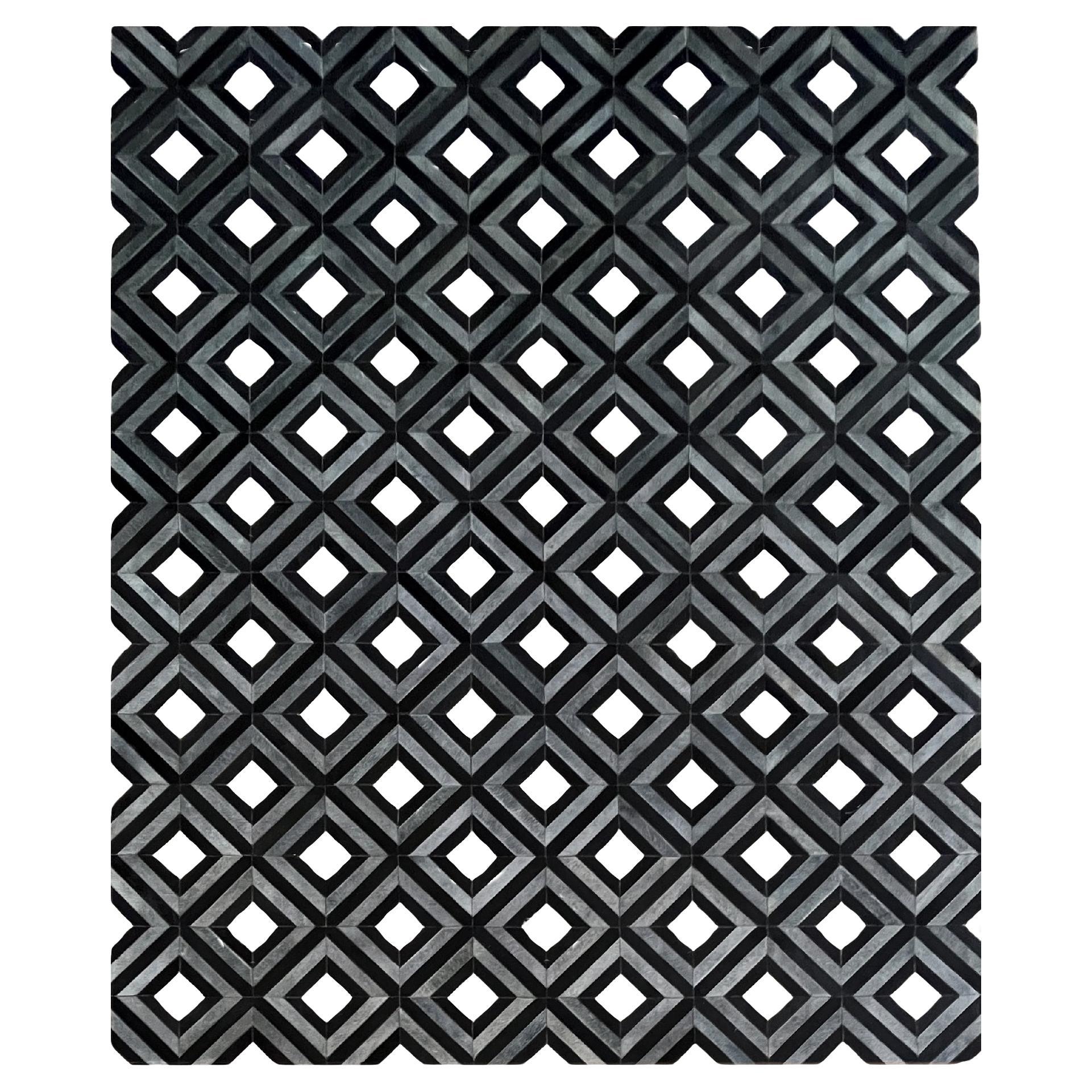 Luxury Leather Patchwork Rug, 8 x 10 Ft, Black Gray White Color For Sale