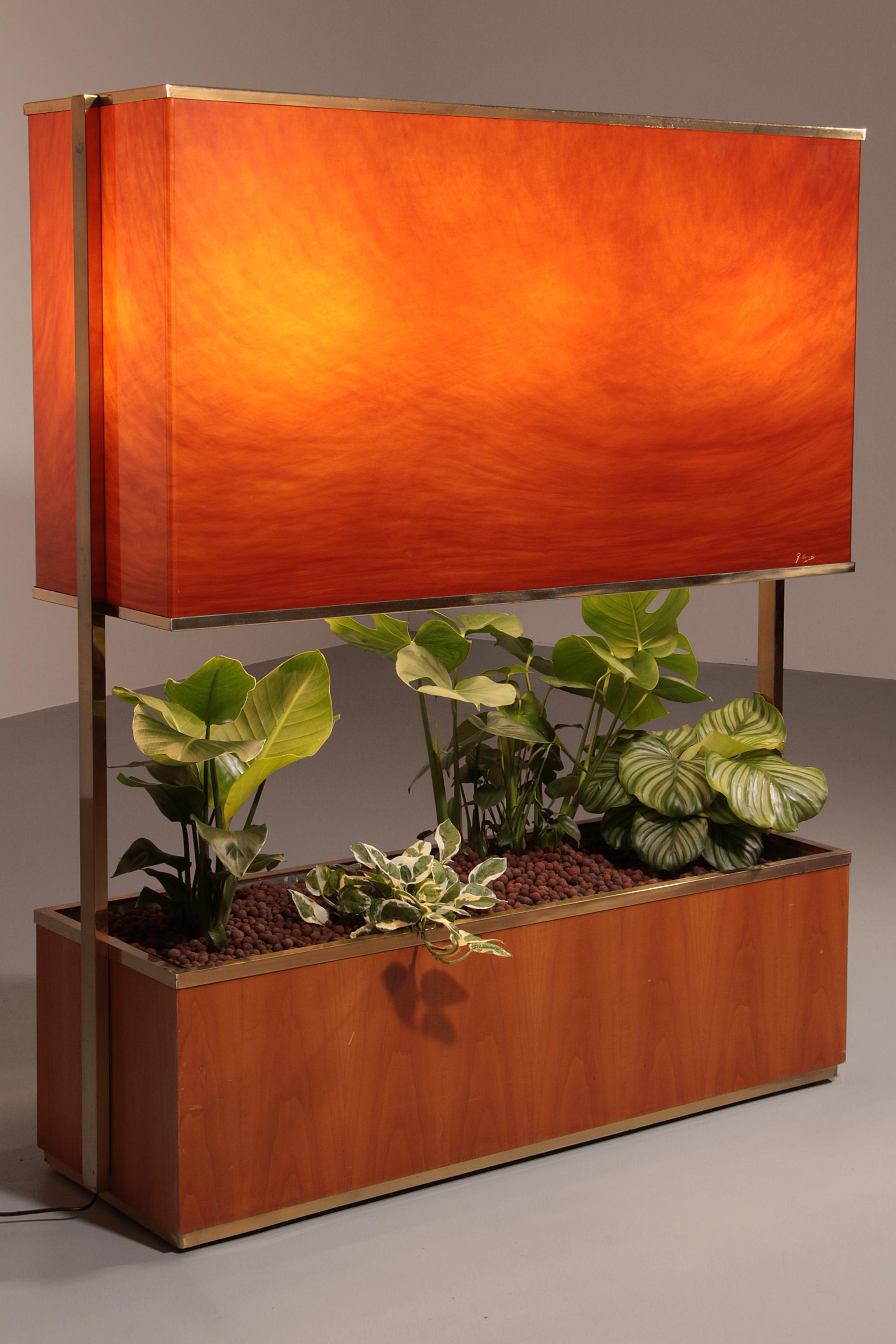 Metal Luxury Lighted Planter on Wheels – Modern Room Divider 1960 Italy