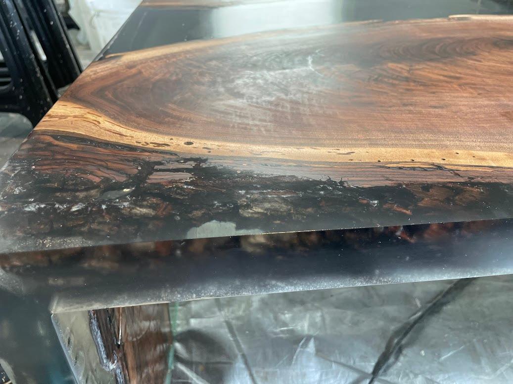 Luxury Live Edge Walnut River Table with Clear Grey Epoxy For Sale 2