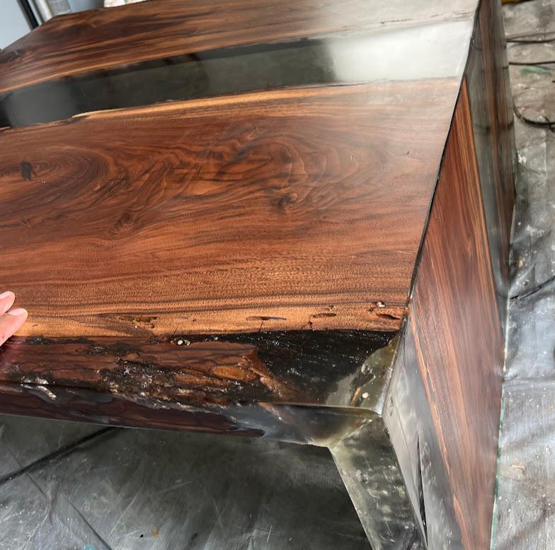 Luxury Live Edge Walnut River Table with Clear Grey Epoxy For Sale 3