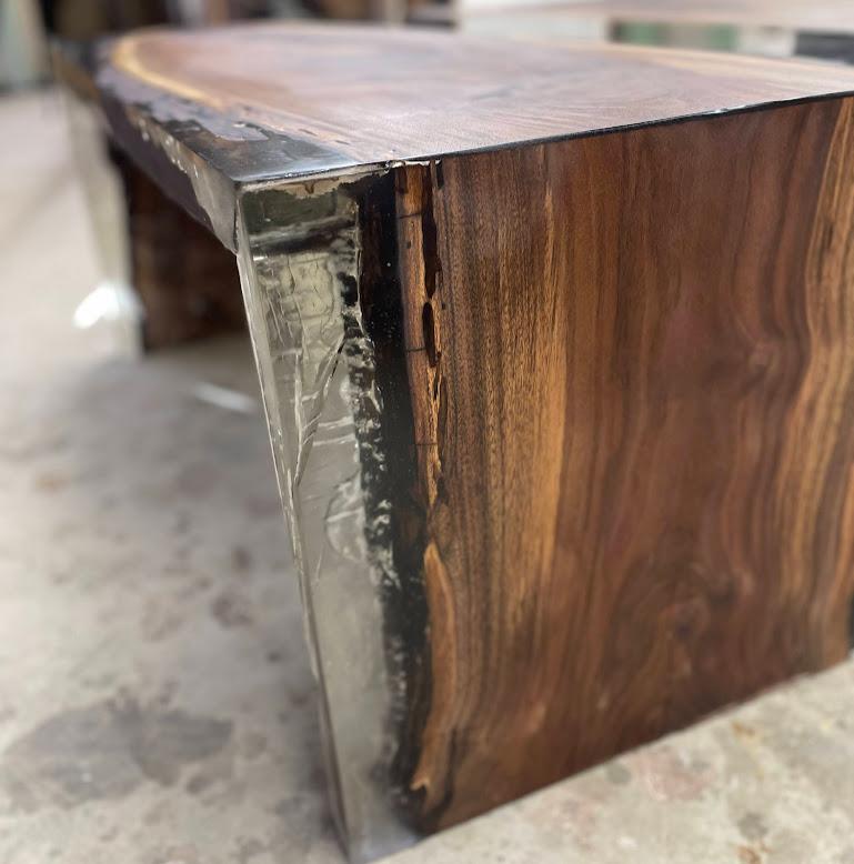 Luxury Live Edge Walnut River Table with Clear Grey Epoxy For Sale 4