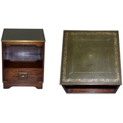 Luxury Hardwood Green Leather Brass Trim Military Campaign Side Table Drawers