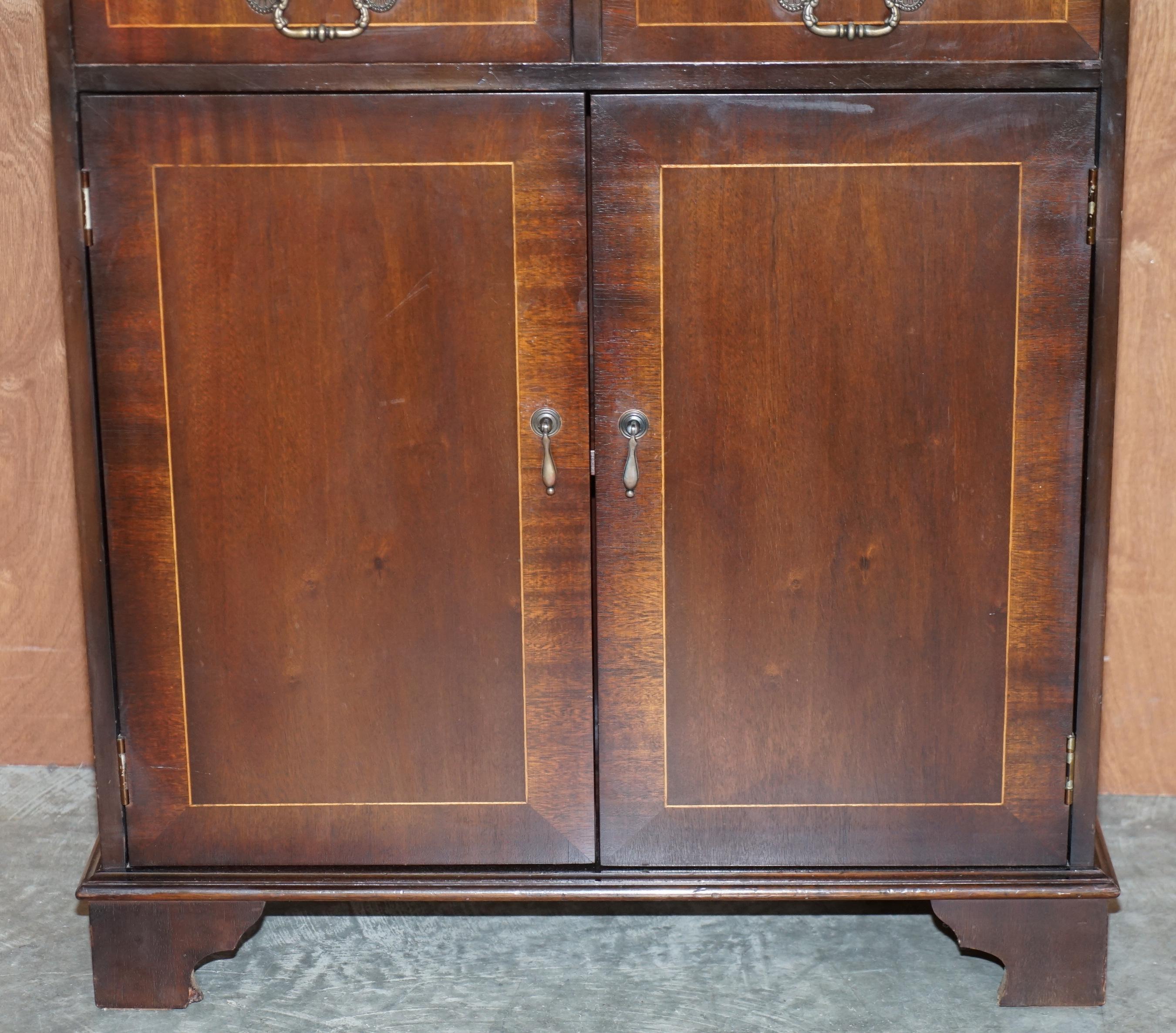 20th Century Luxury Hardwood Vintage Two Drawer Dwarf Library Bookcase Sideboard Drawers For Sale
