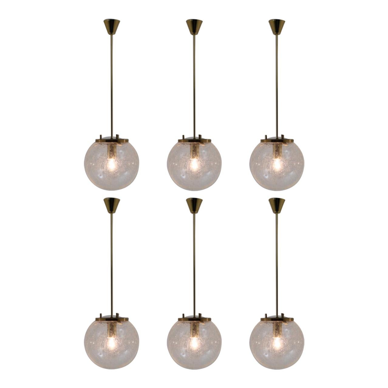 Luxury Midcentury Pendants in Hand Blown Glass and Brass, Austria, 1960s