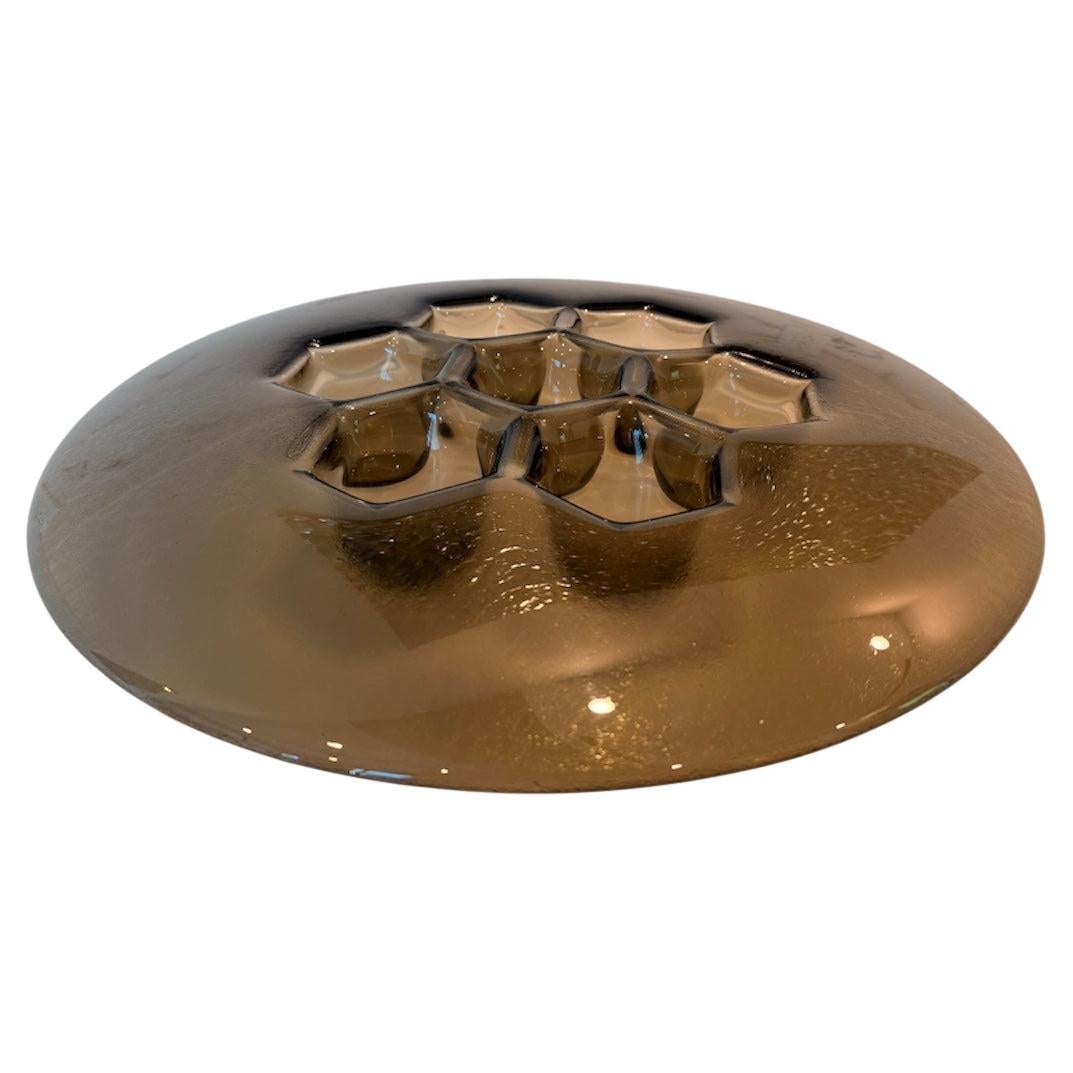 Luxuriöser Moderner Deko-Teller "Cells Bronze" aus Glas