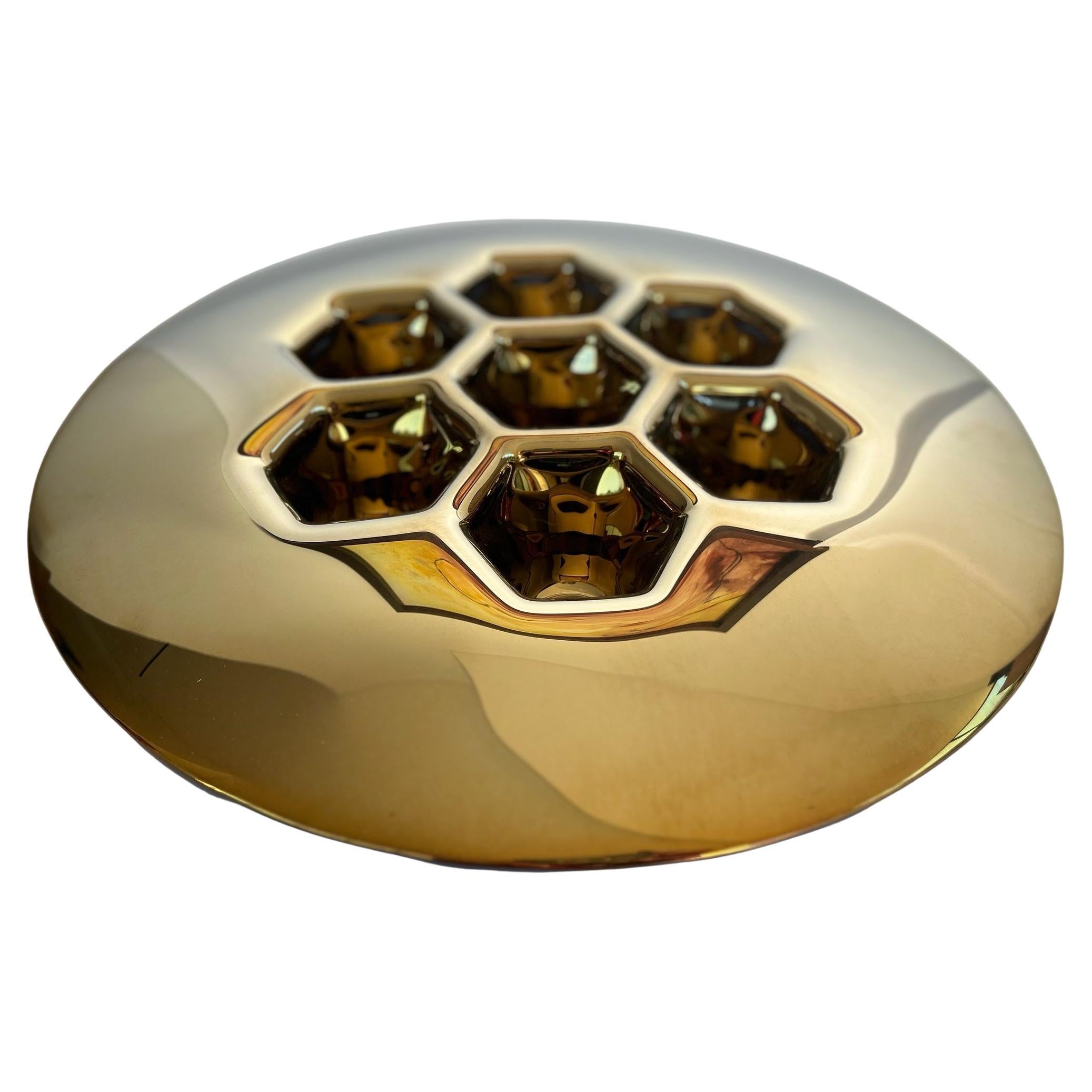 Luxuriöser Moderner Deko-Teller "Cells Gold" aus Glas