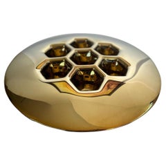 Luxury Modern Decorative Platter "Cells Gold" made of glass