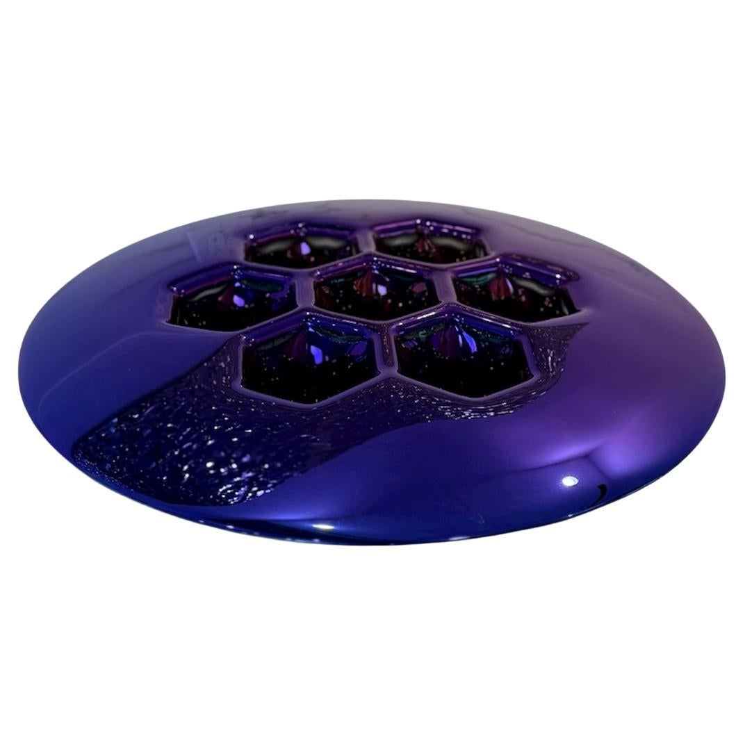 Luxuriöser Moderner Deko-Teller "Zellen Indigo" aus Glas