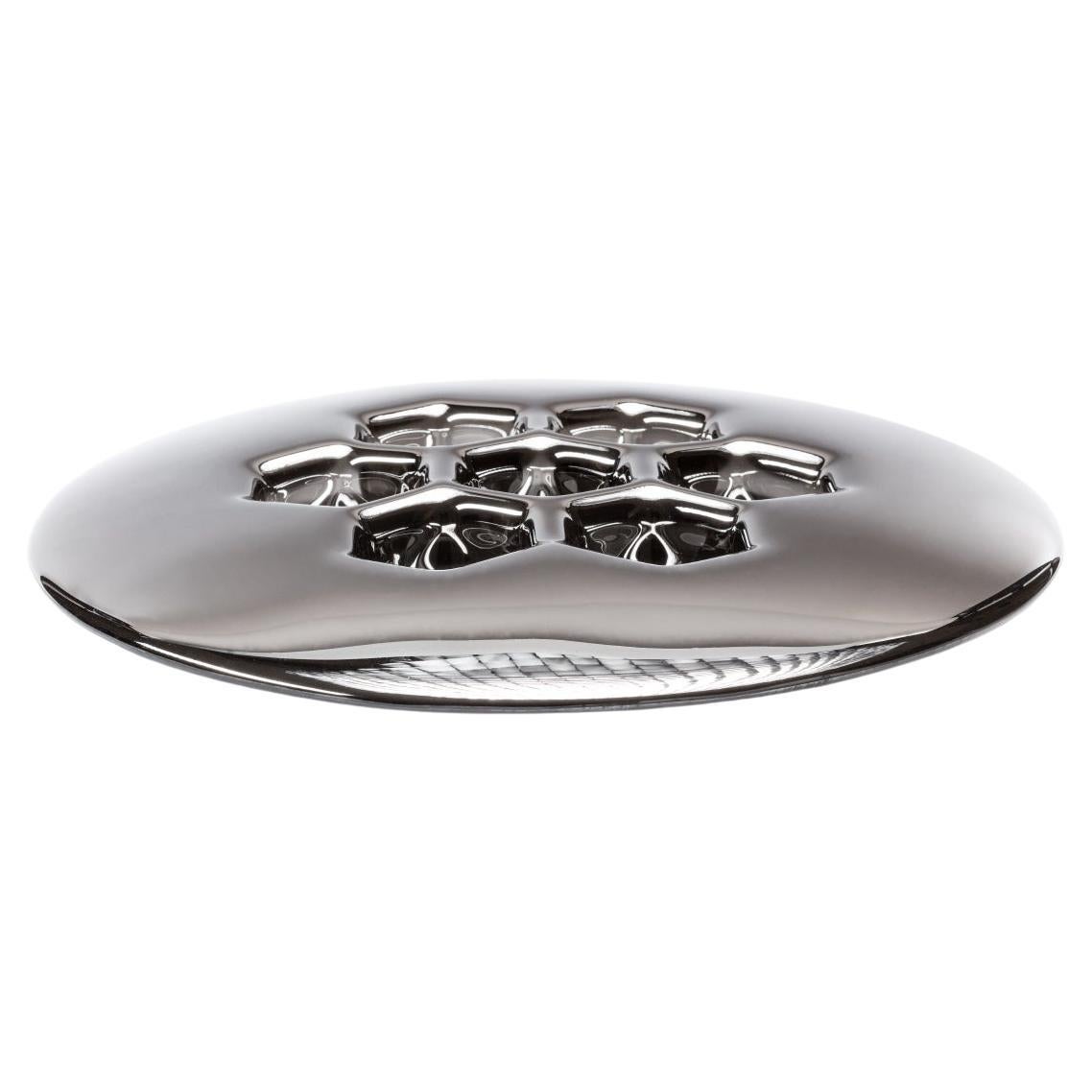 Luxuriöser Moderner Deko-Teller "Cells Silver" aus Glas