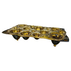 Luxuriöser moderner Deko-Teller "Liquid Metal Gold" aus Glas