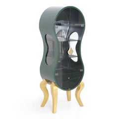 Art Deco Style Modern Glass Display Cabinet in Green, White, Black, Gold, Brass