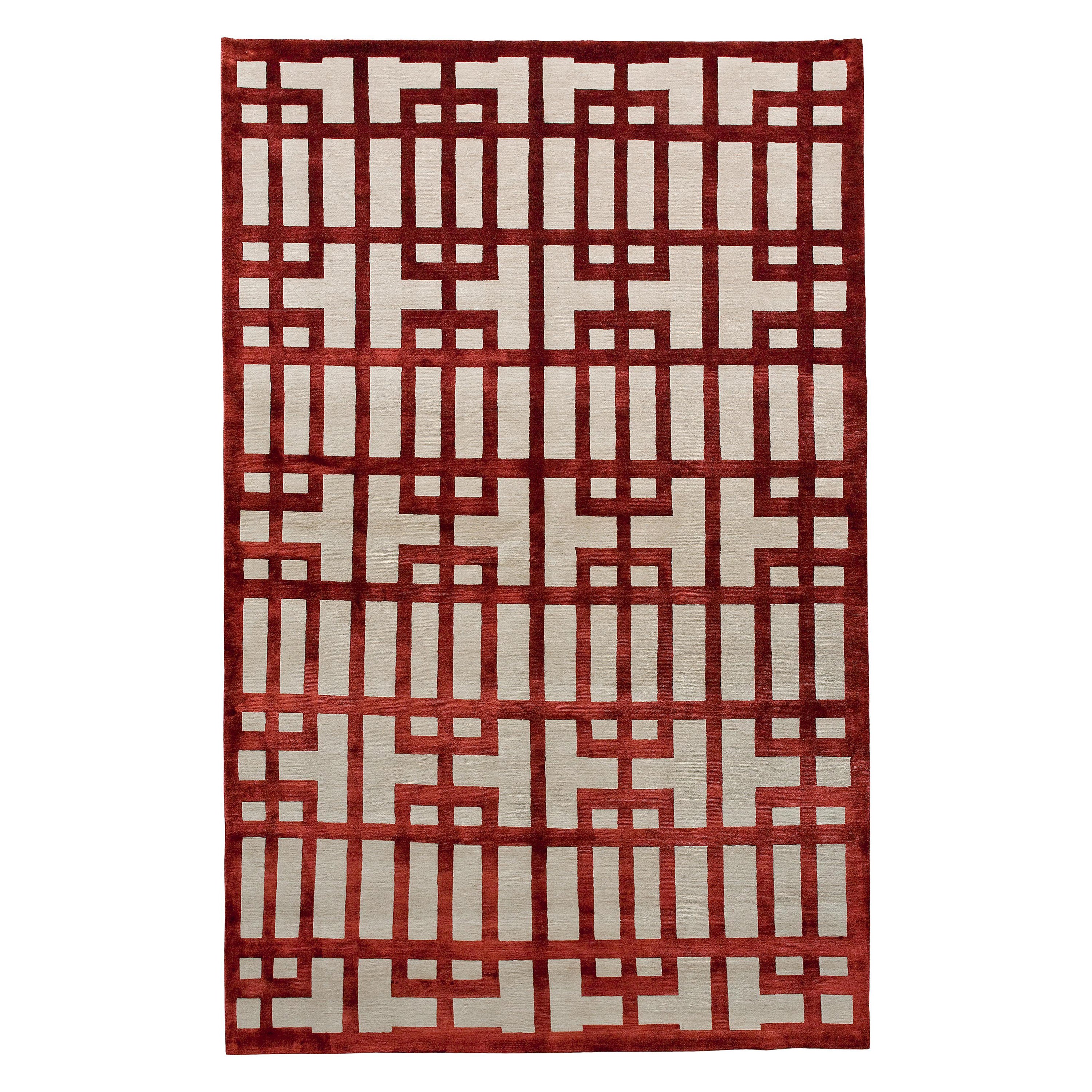 Luxuriöse moderne handgeknüpfte Anpassungen Gated Lattice Granat 12x16 Teppich