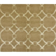 Luxury Modern Hand-Knotted Circle & Squares Amber 10x14 Rug