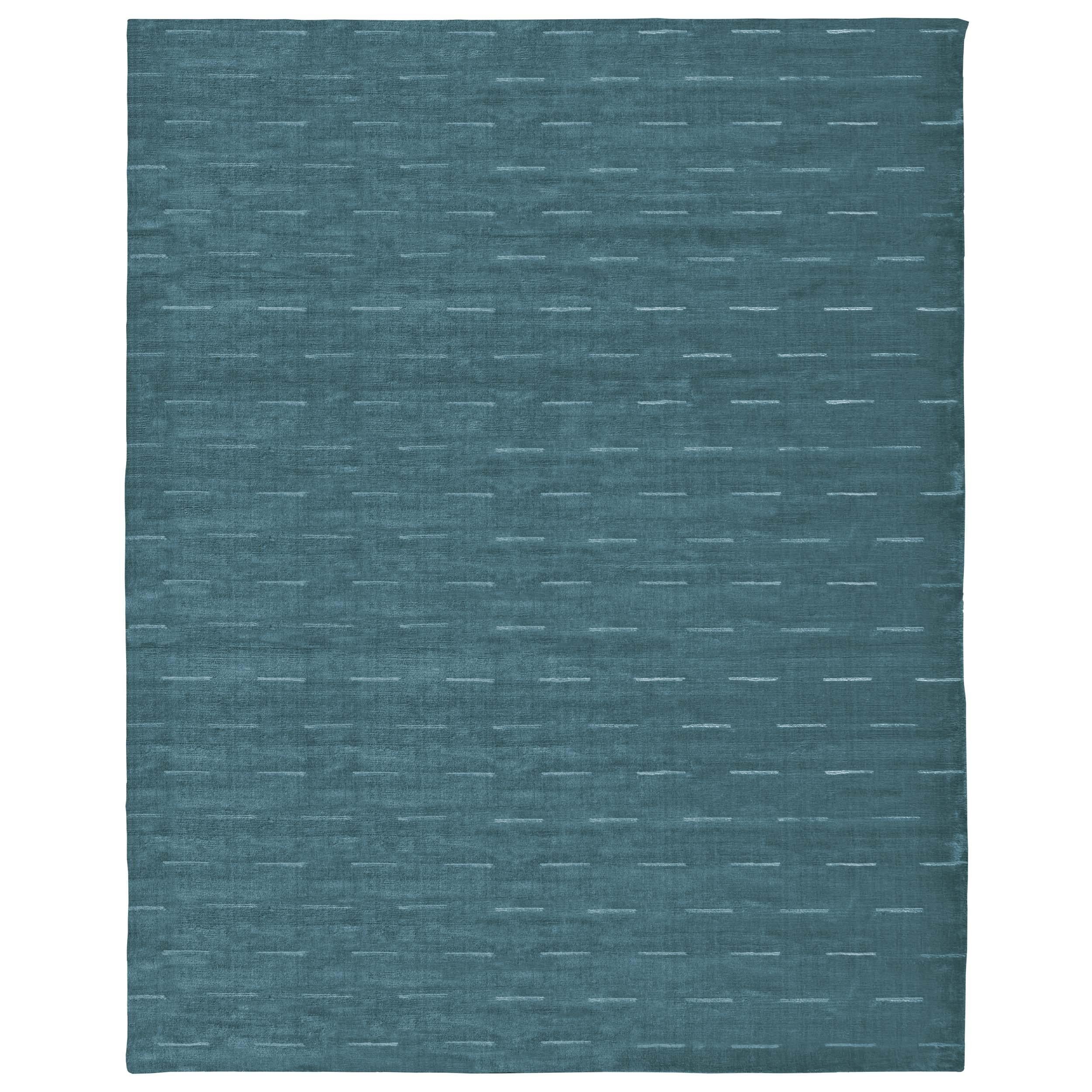 Luxury Modern Hand-Knotted Dashes Ocean 12x15 Rug