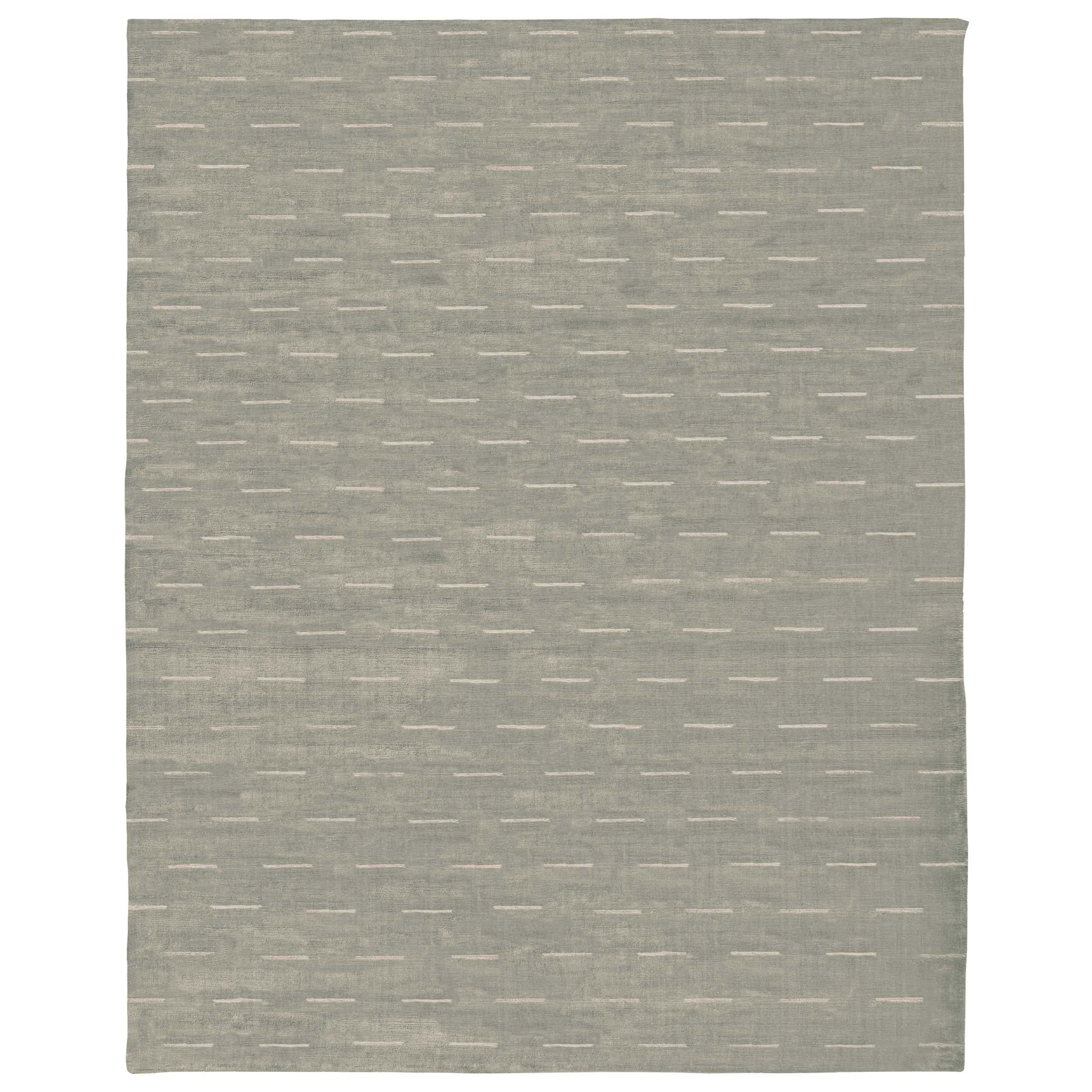 Tapis de luxe moderne noué à la main Dashes bleu aqua 12x15 en vente