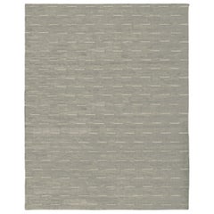 Luxury Modern Hand-Knotted Dashes Water Blue 12x15 Rug