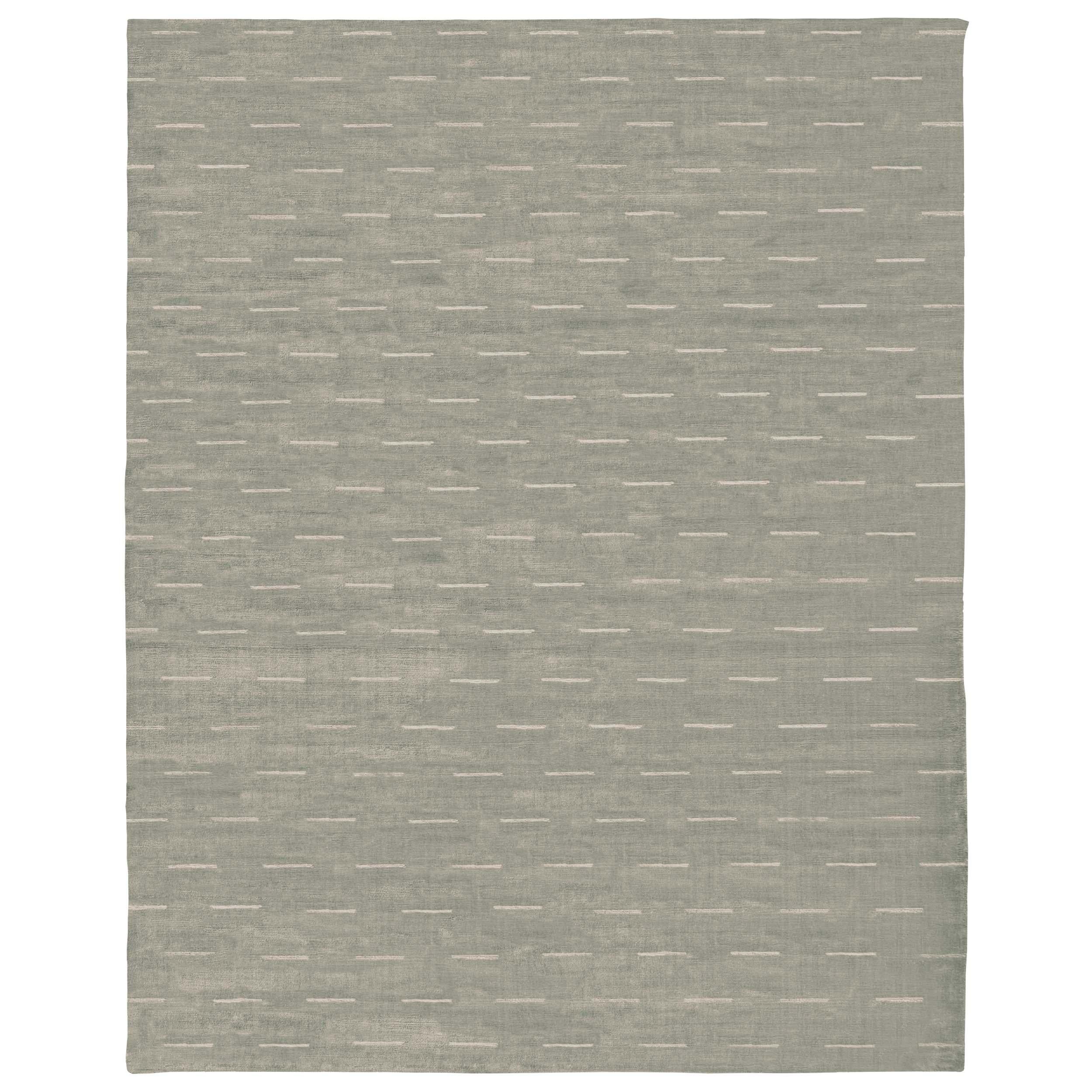 Luxury Modern Hand-Knotted Dashes Water Blue 12x15 Rug