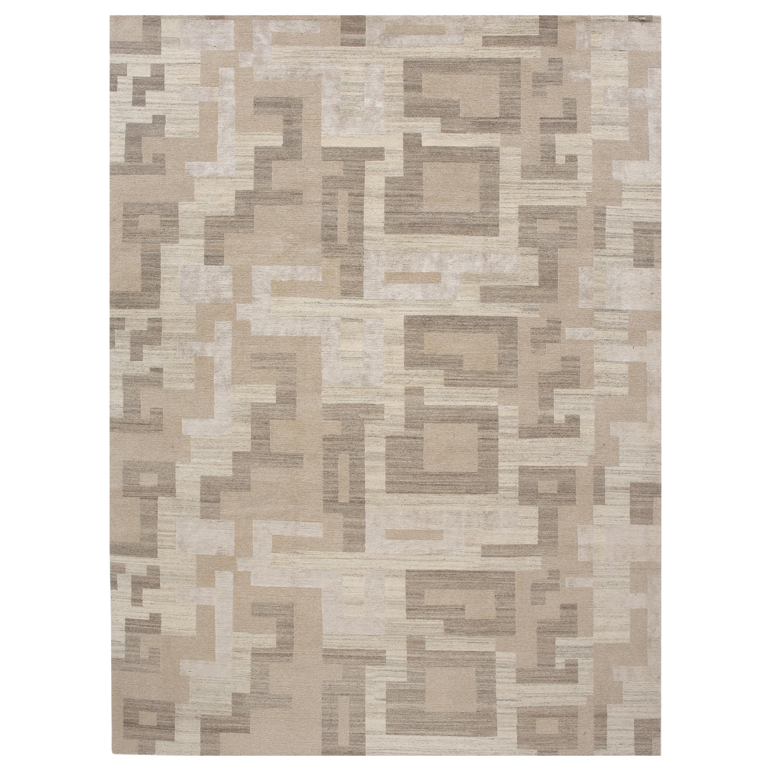 Tappeto di lusso moderno annodato a mano Elemental Natural Block Frost 12x16