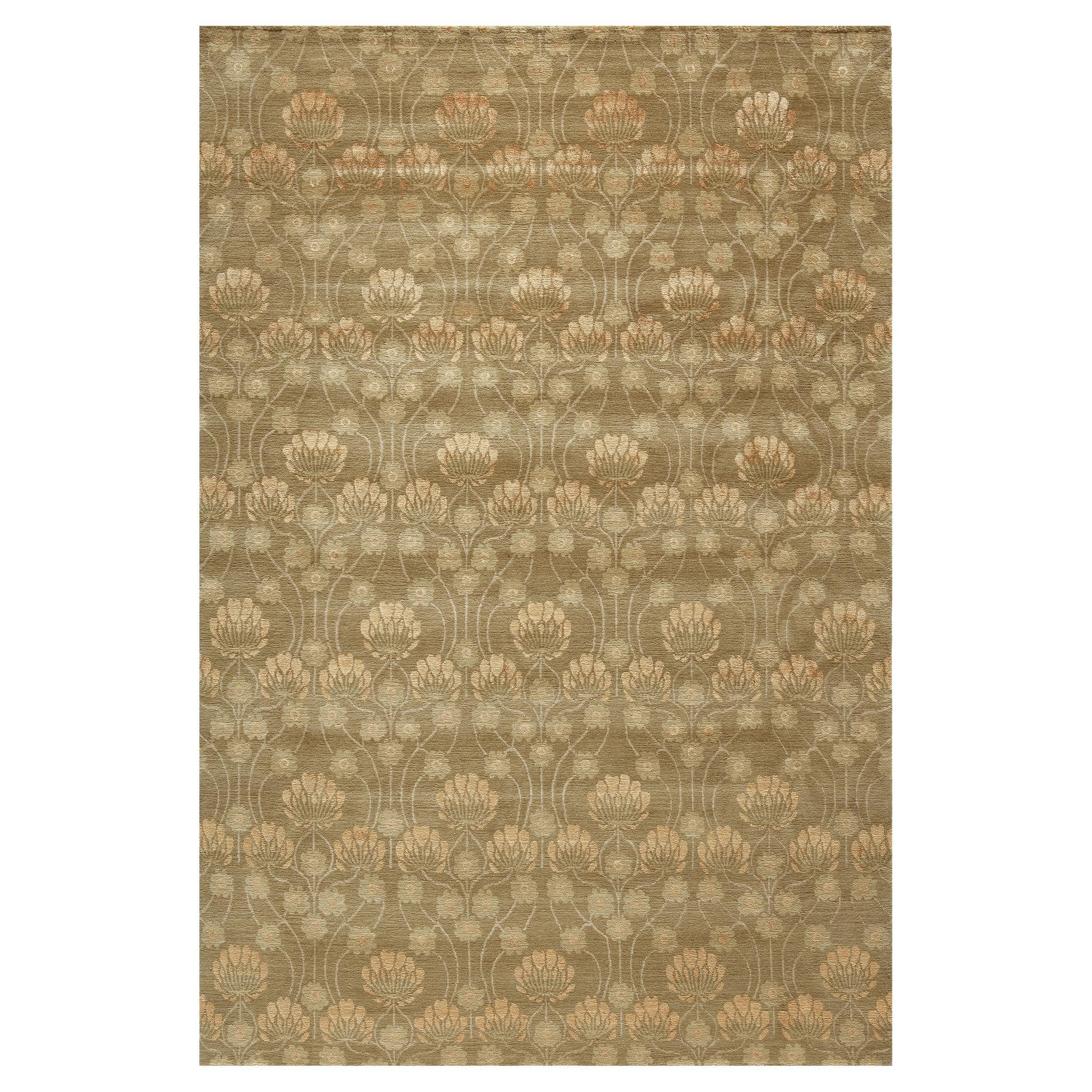 Luxury Modern Hand-Knotted Empress Arts & Crafts Fawn 10X14 Rug For Sale