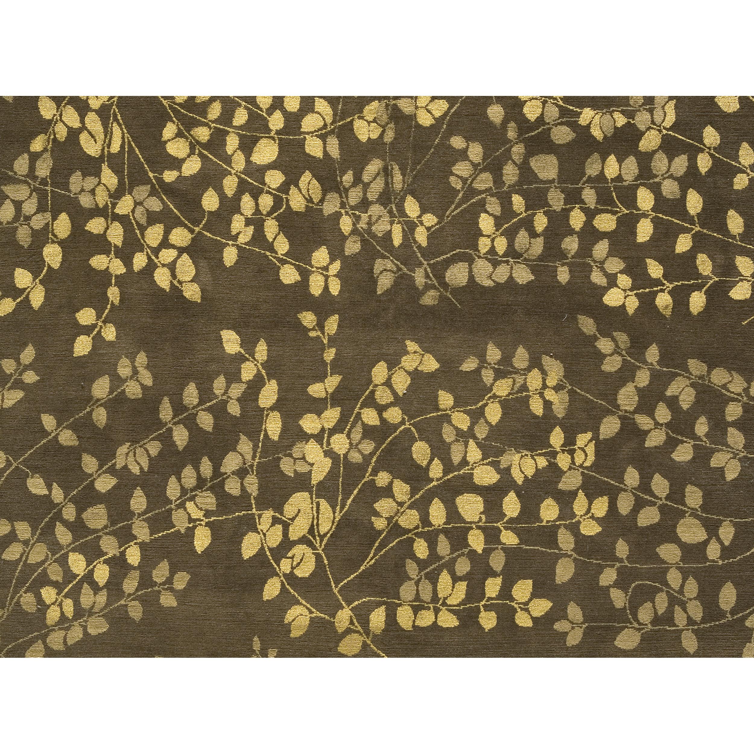 Contemporary Luxury Modern Hand-Knotted Empress Leaves Brown 12x16 Rug For Sale