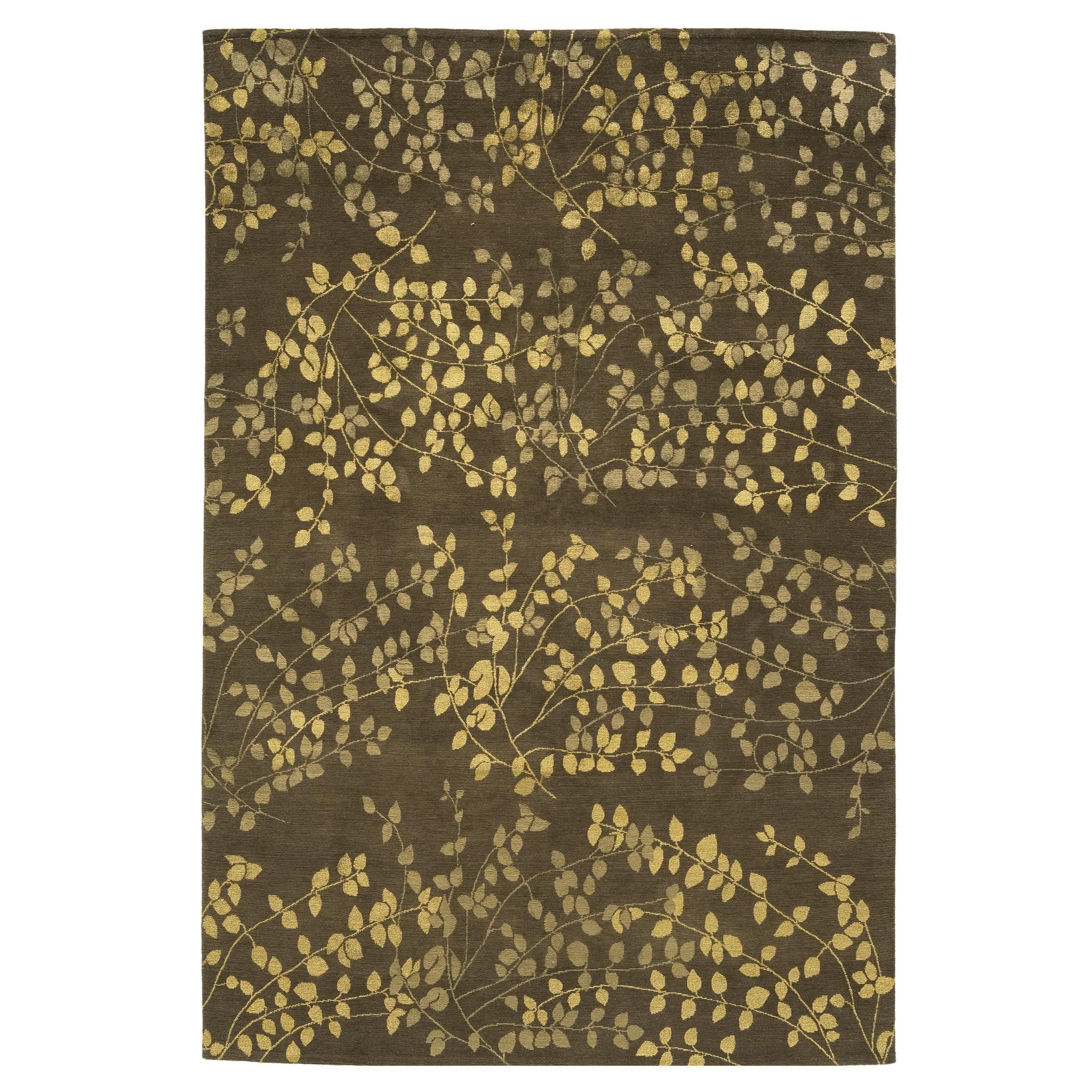 Luxury Modern Hand-Knotted Empress Leaves Brown 12x16 Rug For Sale