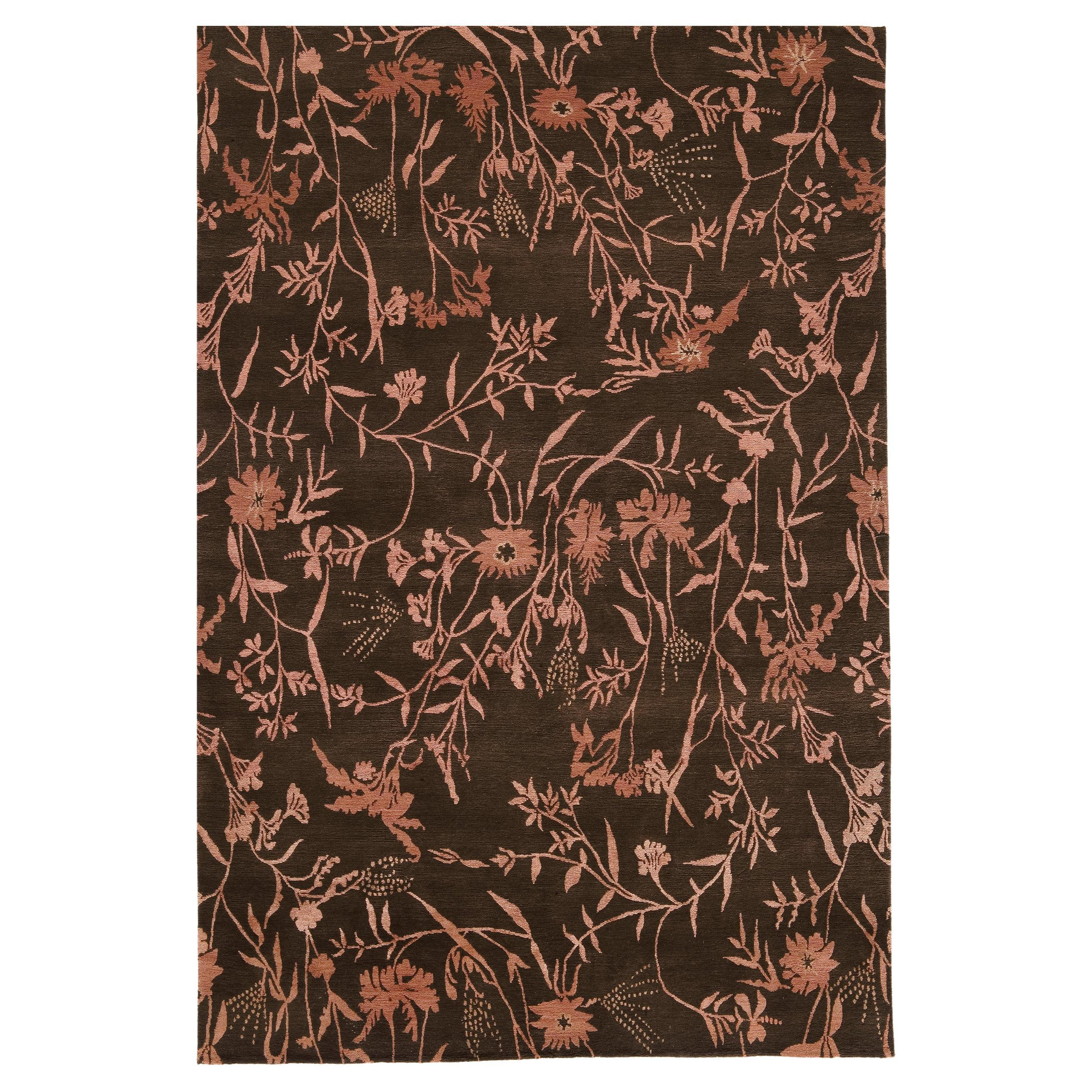 Luxury Modern Hand-Knotted Empress Spring Brown/Rose 10X14 Rug For Sale
