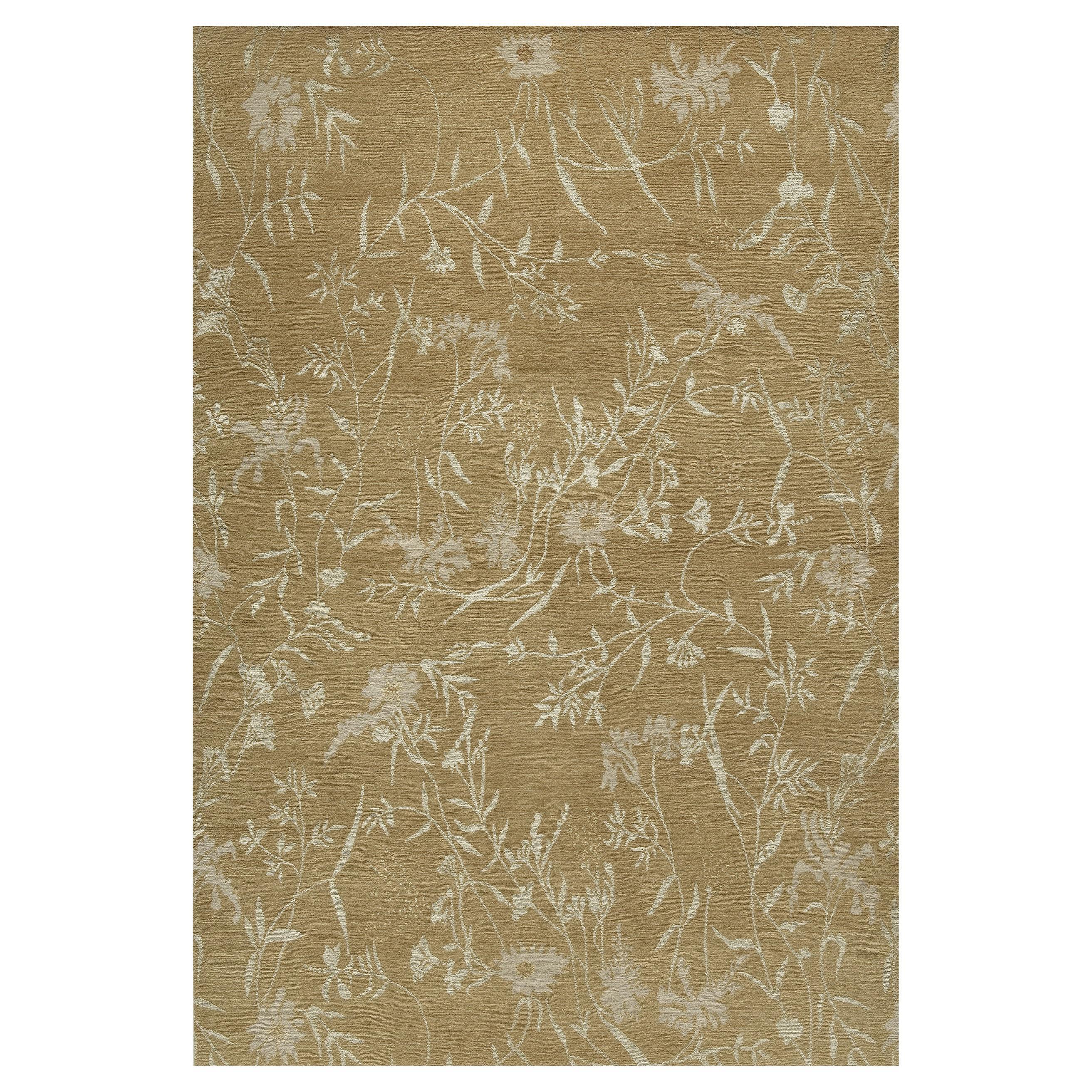 Luxury Modern Hand-Knotted Empress Spring Straw/Sage 10x14 Rug For Sale