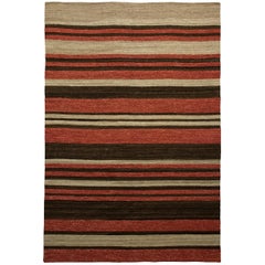 Luxury Modern Hand-Knotted Flatweave Flatline Red/Chocolate 10x14 Rug