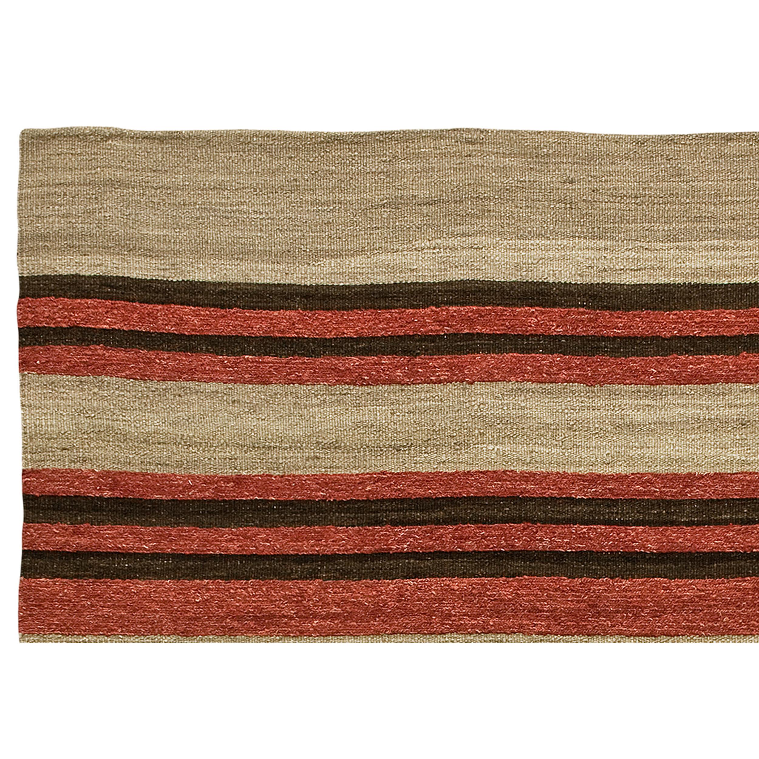 Moderno Tappeto di lusso moderno annodato a mano a trama piatta Flatline Rosso/Cioccolato 10x14 in vendita