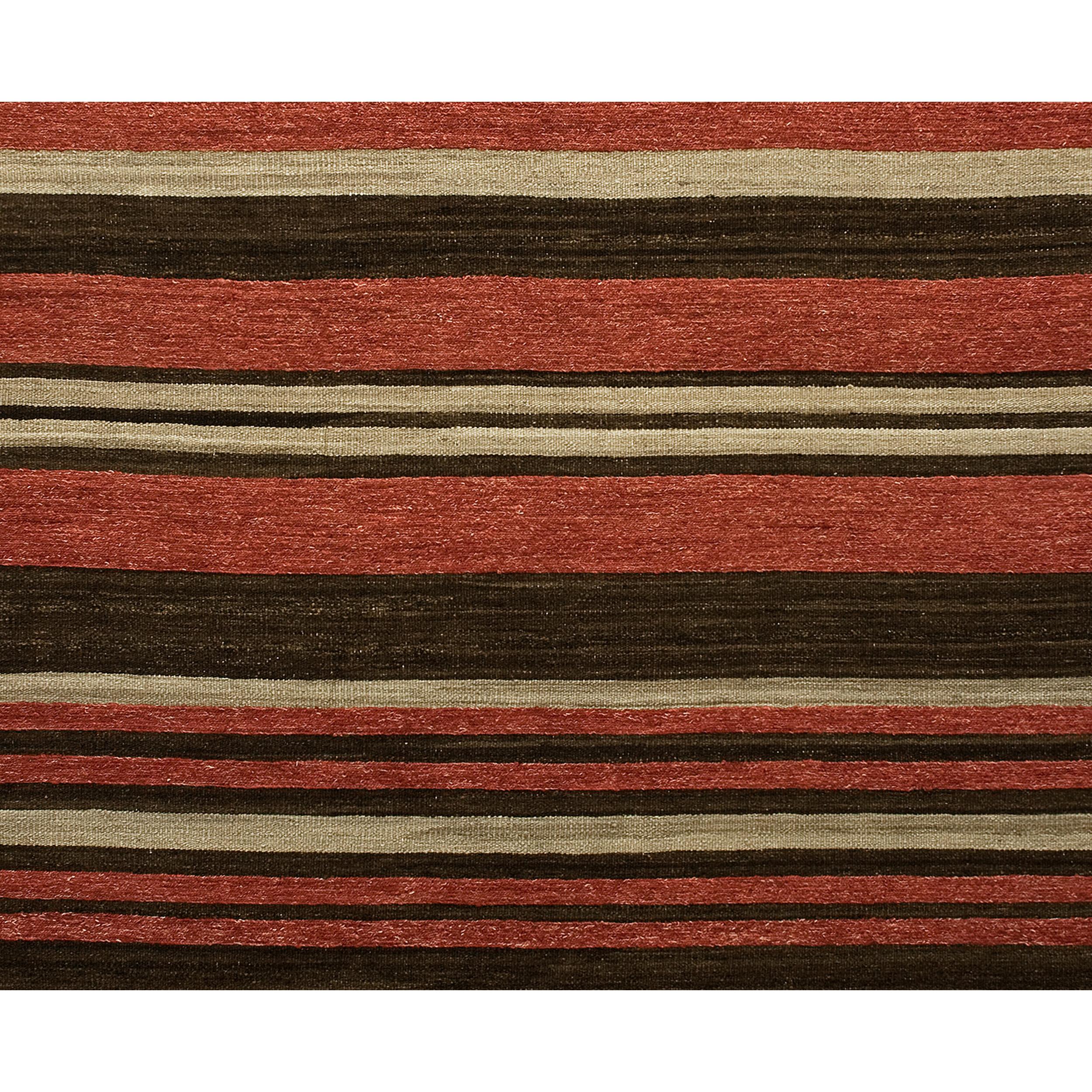 Cinese Tappeto di lusso moderno annodato a mano a trama piatta Flatline Rosso/Cioccolato 10x14 in vendita