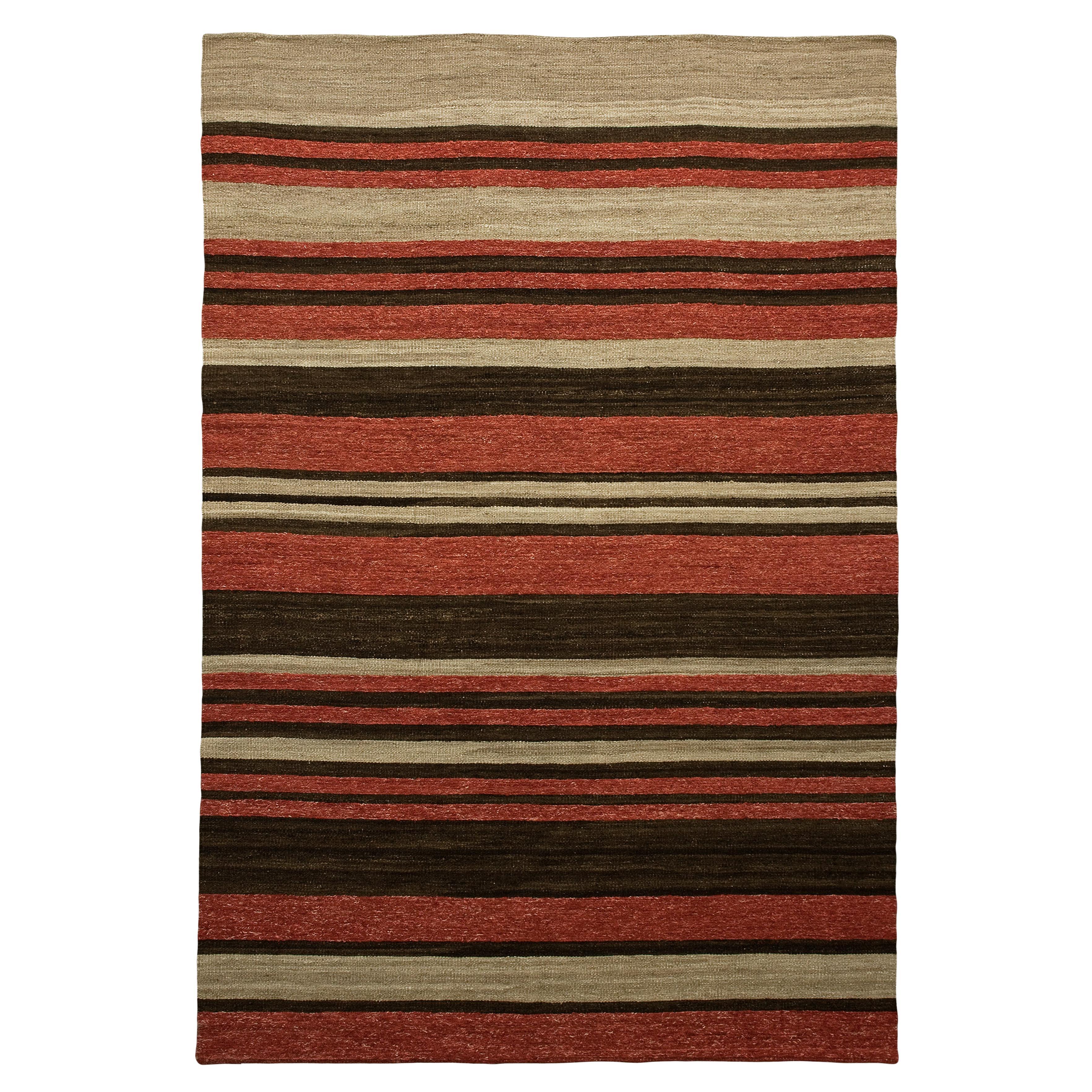 Luxus Modern Handgeknüpft Flachgewebe Flatline Rot/Schokolade 10x14 Teppich