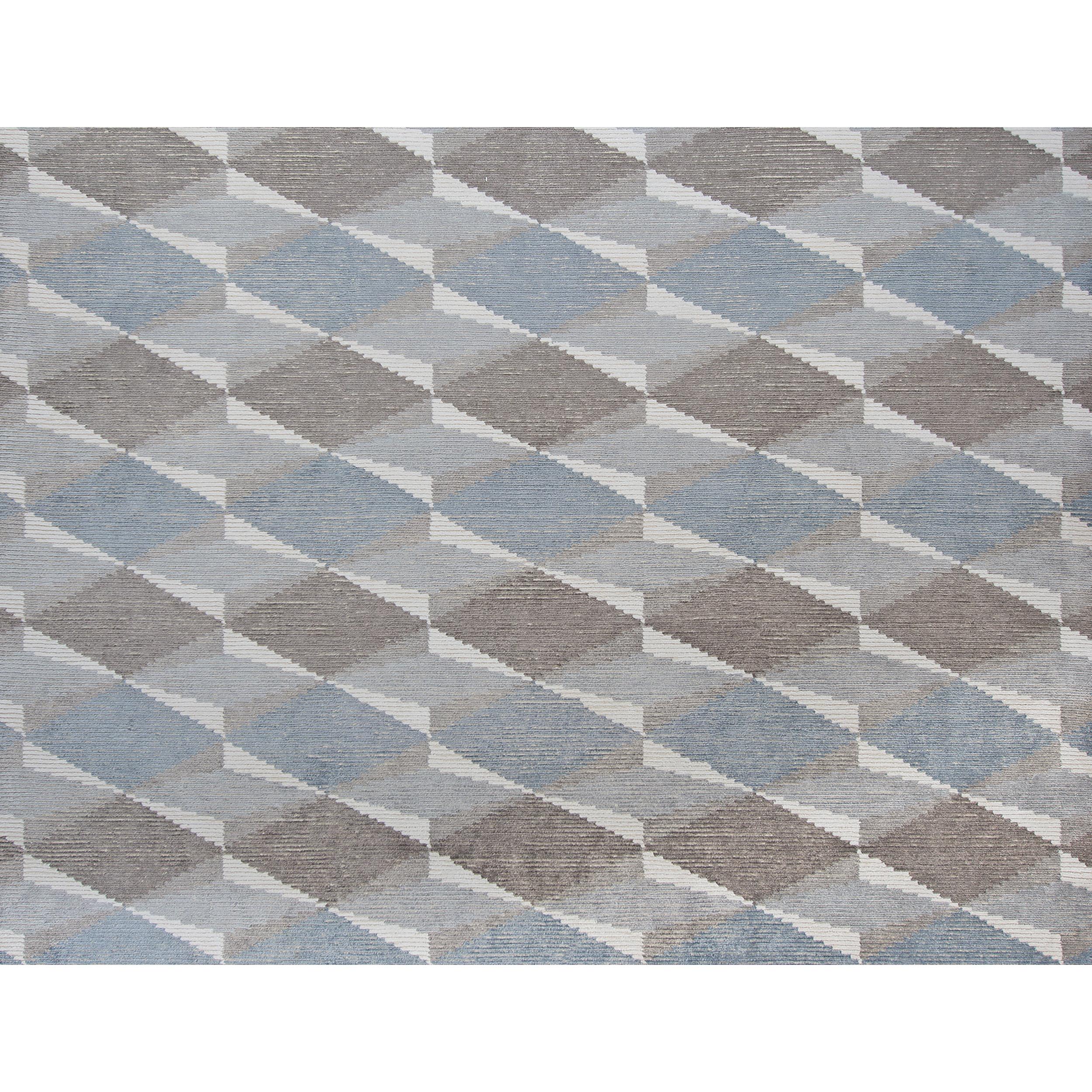 Indian Luxury Modern Hand-Knotted Harlequin Silver 10x14 Rug For Sale