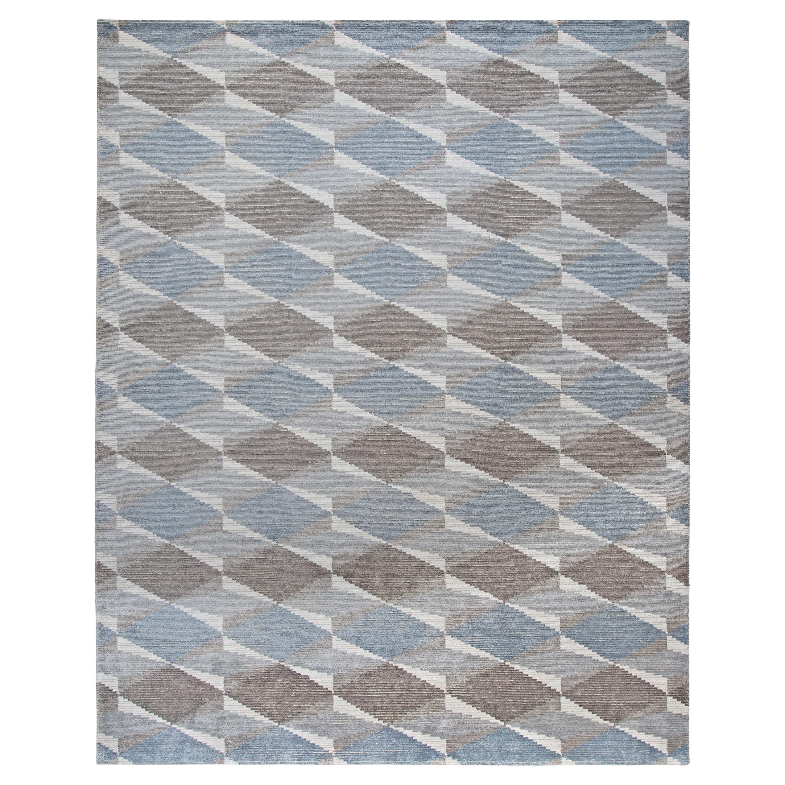 Luxury Modern Hand-Knotted Harlequin Silver 10x14 Rug For Sale