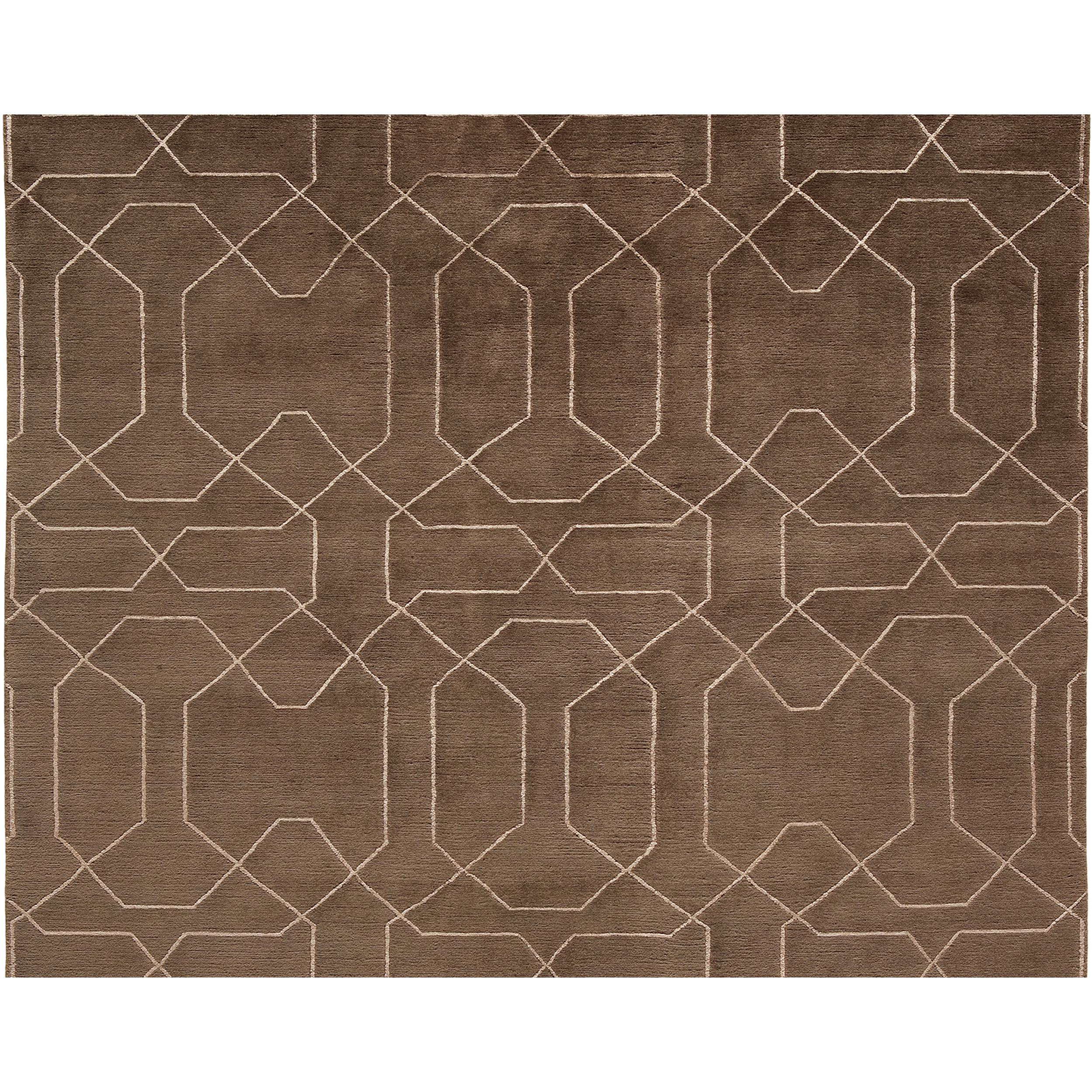 Moderne Tapis de luxe moderne noué à la main Honeycomb Chocolate 12x15 en vente