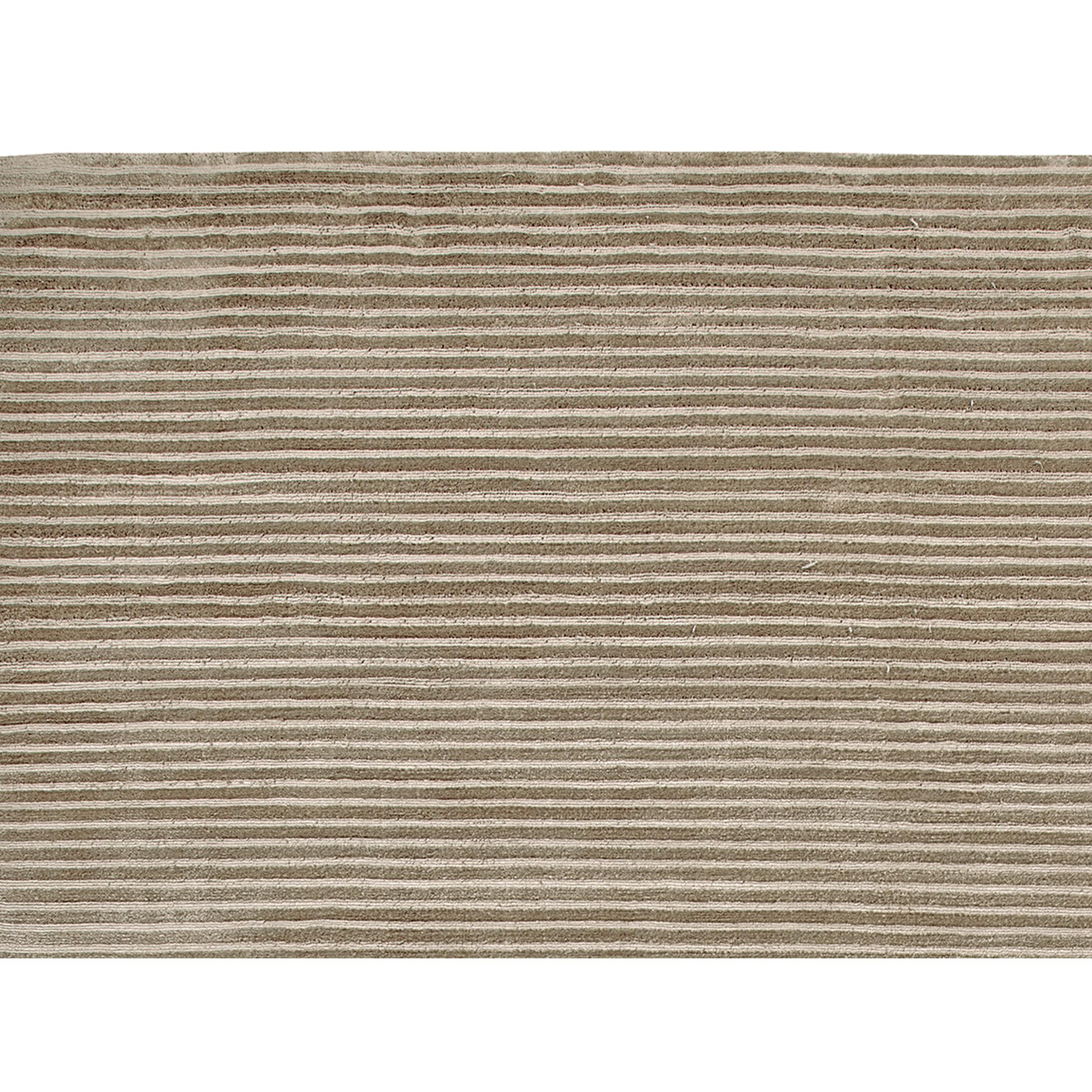 Indian Luxury Modern Hand-Knotted Lineation Taupe 12x15 Rug For Sale