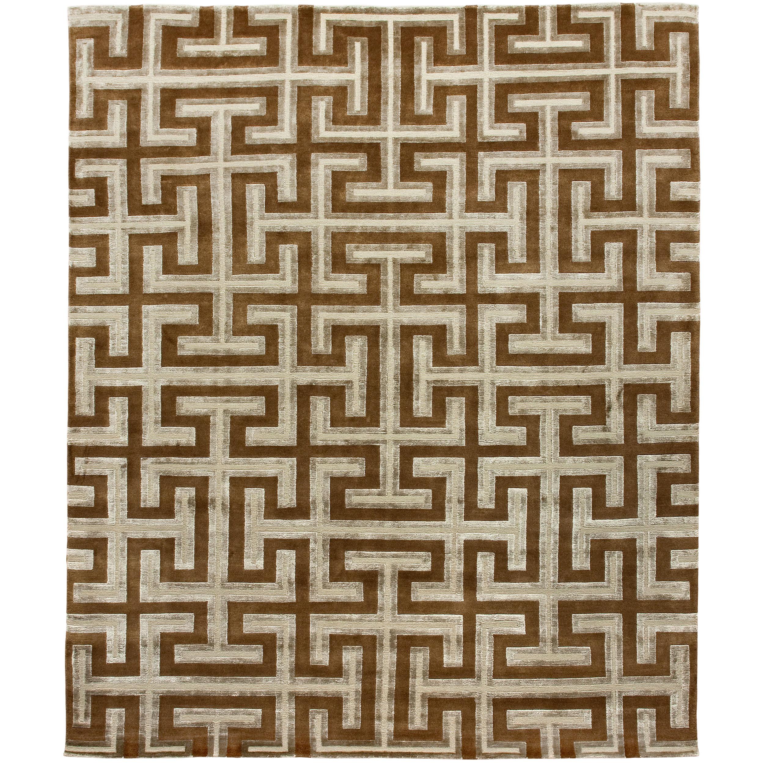 Luxury Modern Hand-Knotted Maffeo Gold 10x14 Rug For Sale