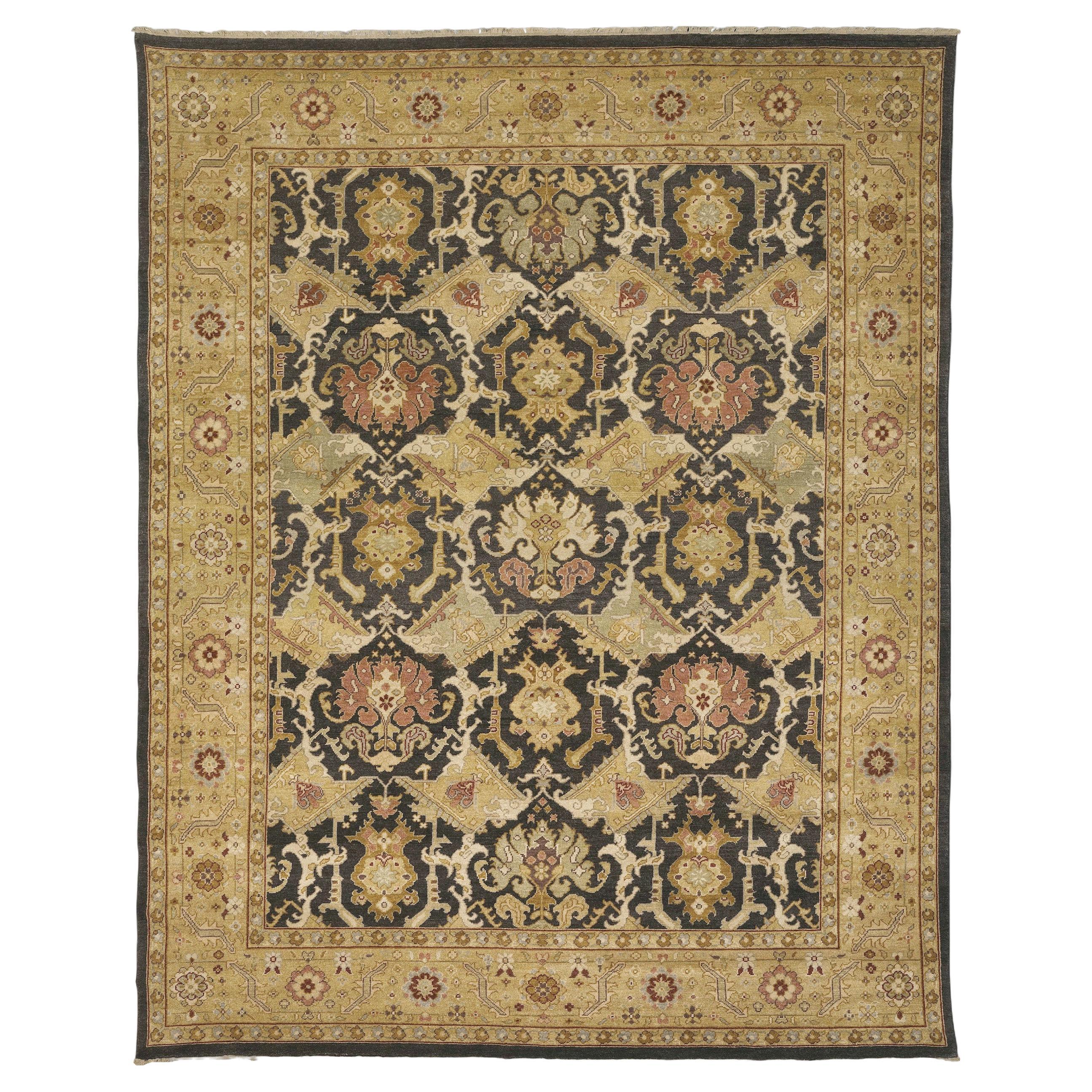 Luxury Modern Hand-Knotted Mahal Brown/Gold 12x15 Rug
