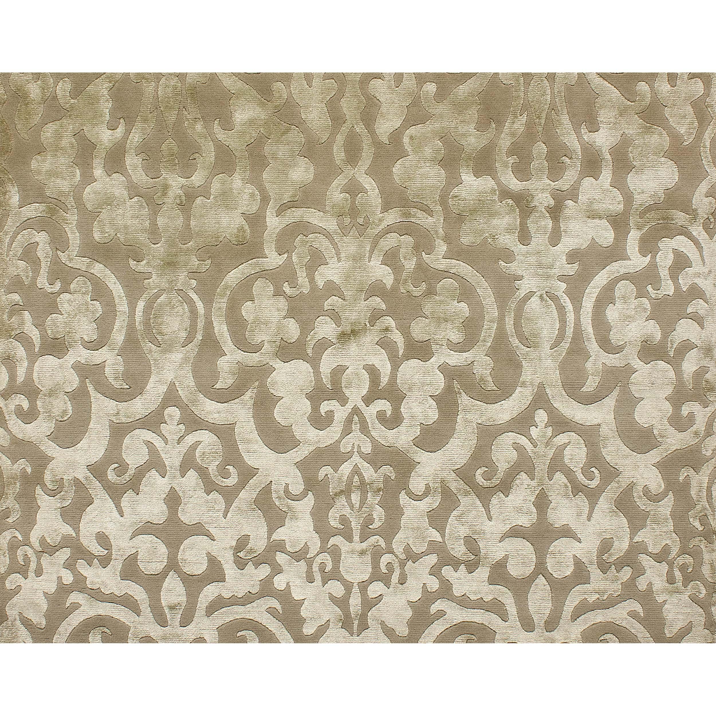 Dieser exquisite, moderne, handgeknüpfte Teppich aus Indien ist ein Erlebnis für die Sinne und besticht durch sein üppiges, handgewebtes Design, das sowohl den Tastsinn als auch das Auge anspricht. Eine einzigartige Mischung aus Wolle und glänzender