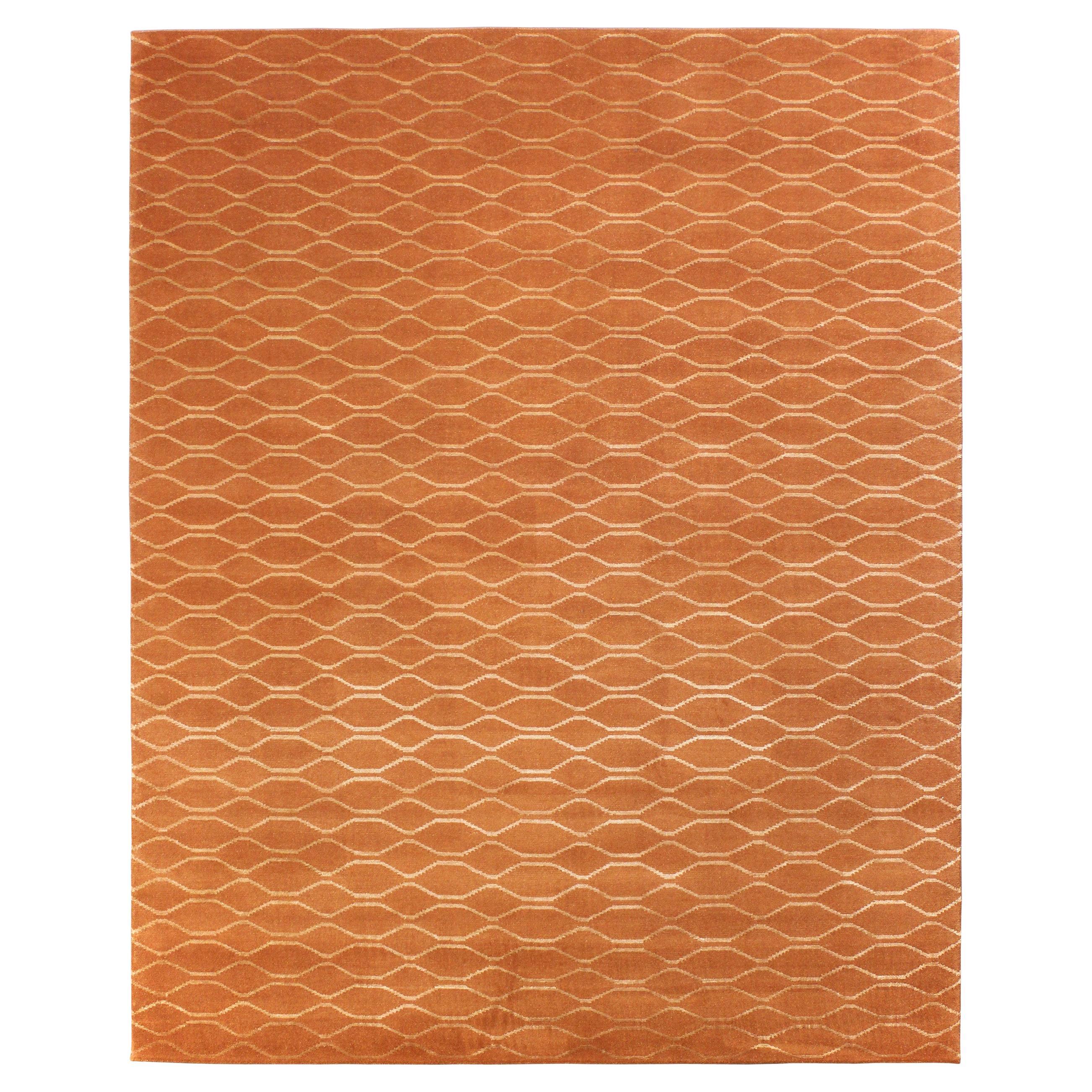 Luxury Modern Hand-Knotted Wave Chili 10x14 Rug For Sale