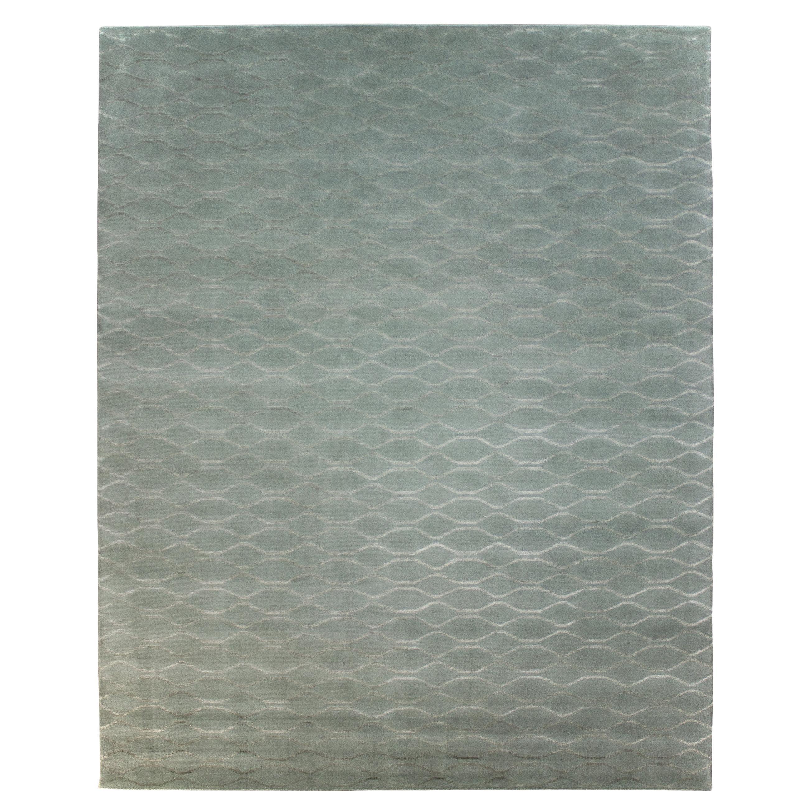 Luxury Modern Hand-Knotted Wave Glass 10x14 Rug For Sale