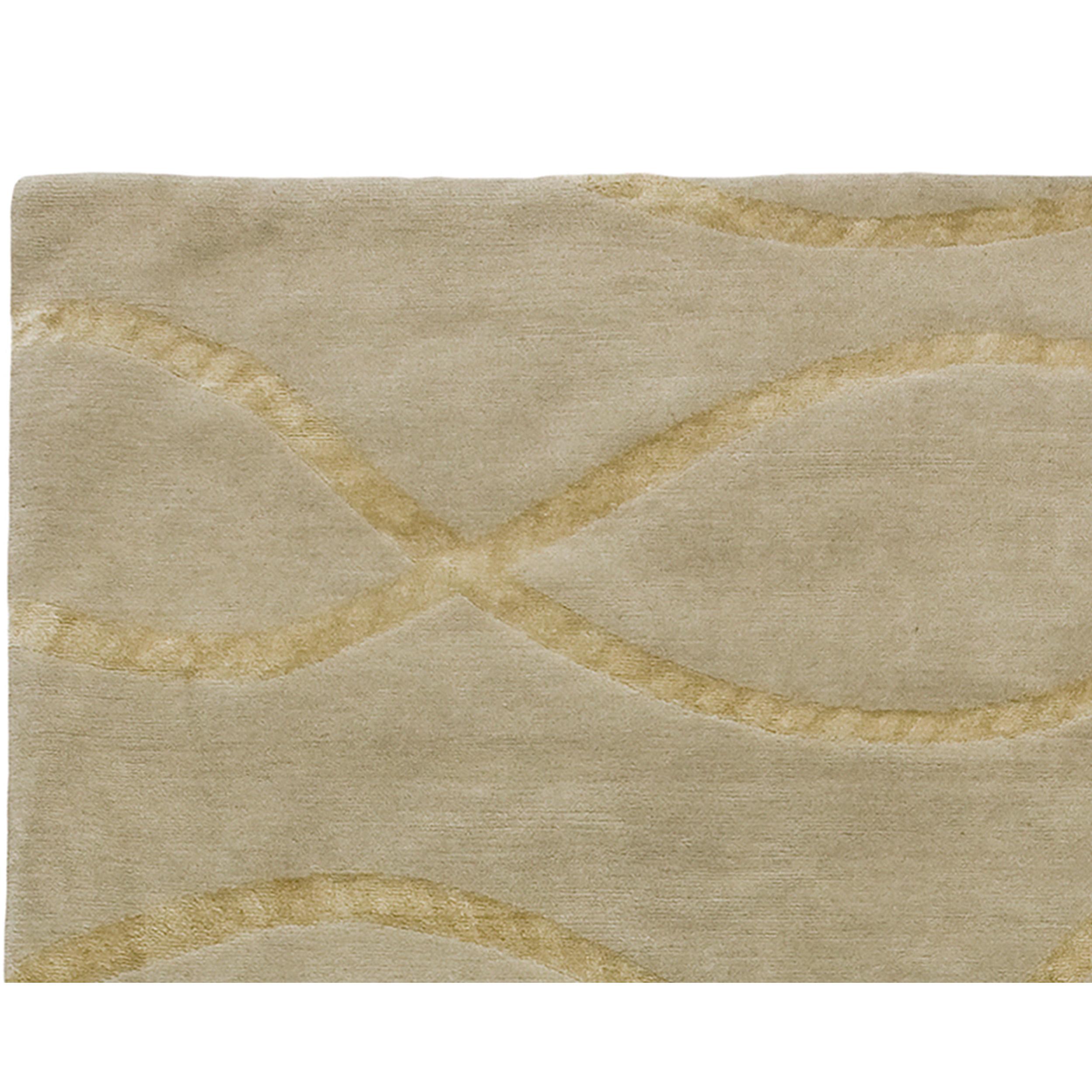 Nepalese Luxury Modern Hand-Knotted Whinney Ivory 10x14 Rug For Sale