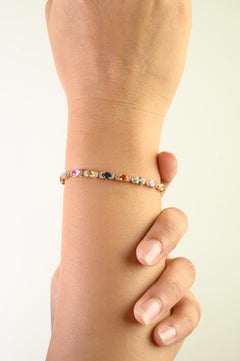 Luxus Multi Saphir & Diamant Halo Tennis Armband 6.13Ct 14K Gelbgold