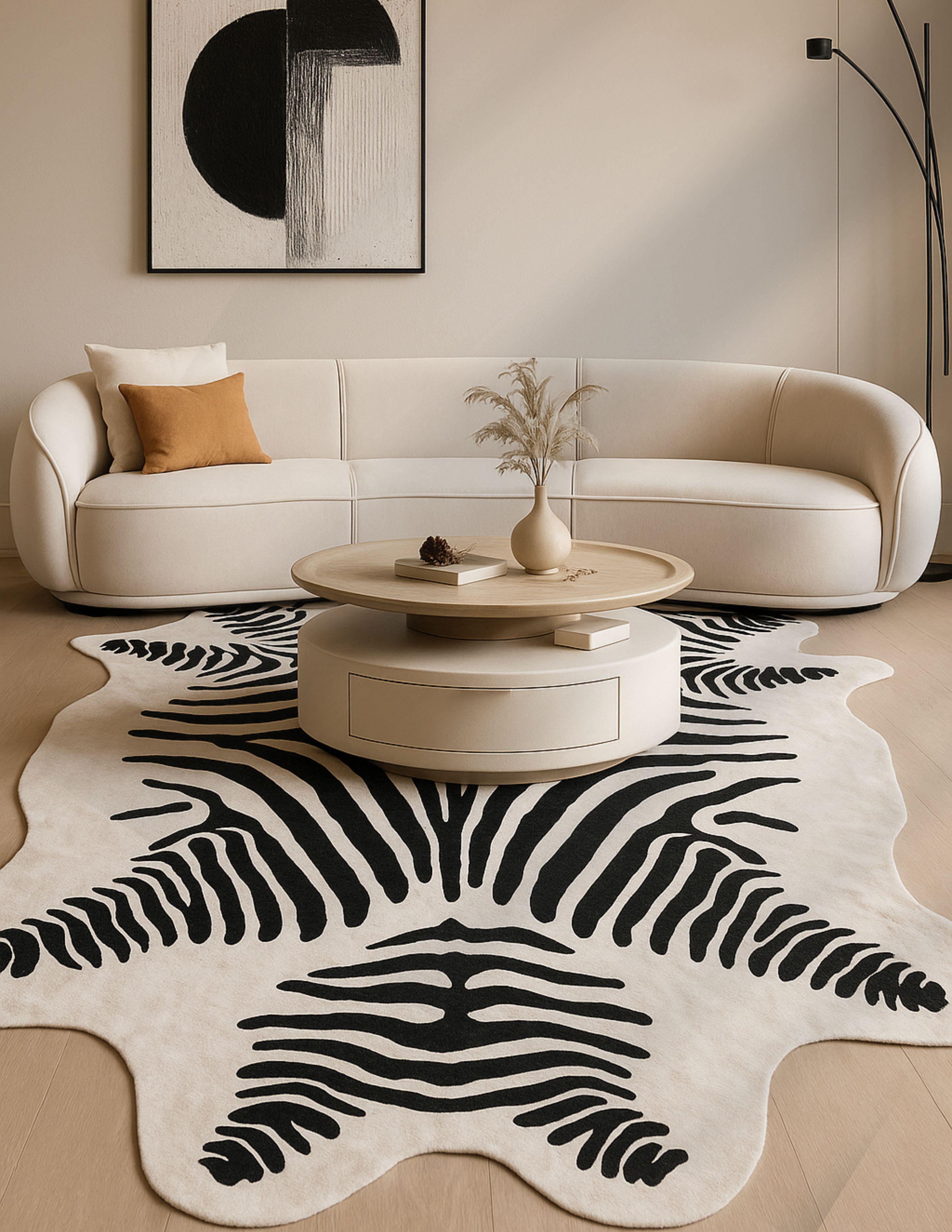 Luxury Natural Animal Print, Zebra Cowhide  FREE FORM HIDE - Rugs Price $780 In New Condition For Sale In MADRID, ES