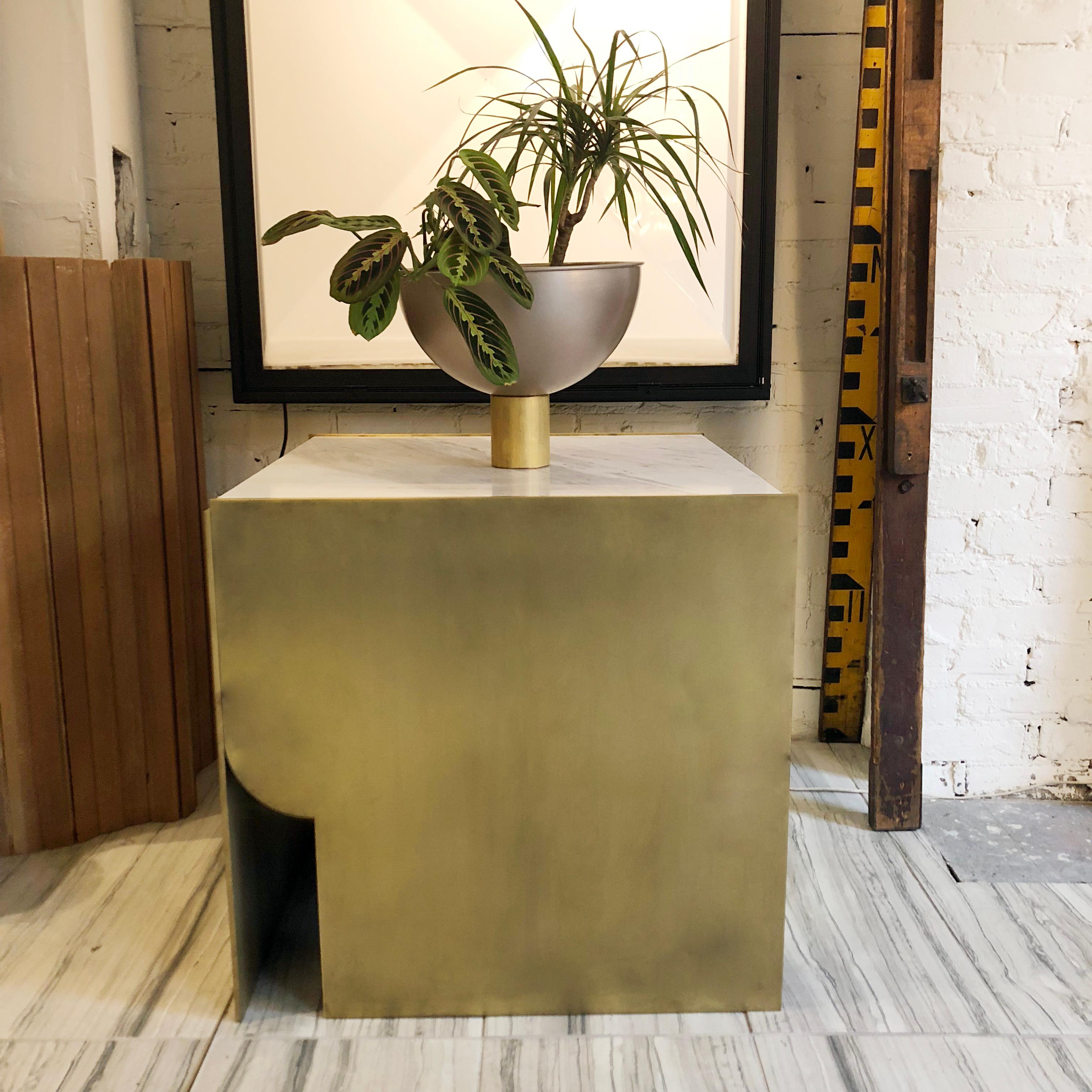 Modern Luxury Natural Brass + Marble Side Table / Cocktail Table For Sale