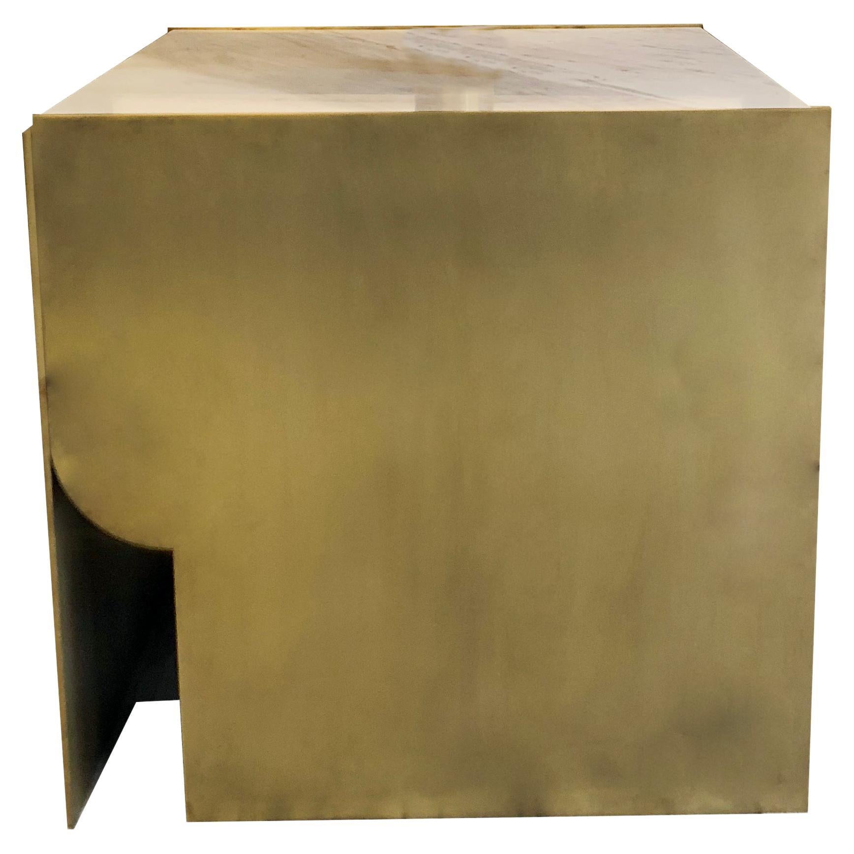 Luxury Natural Brass + Marble Side Table / Cocktail Table For Sale