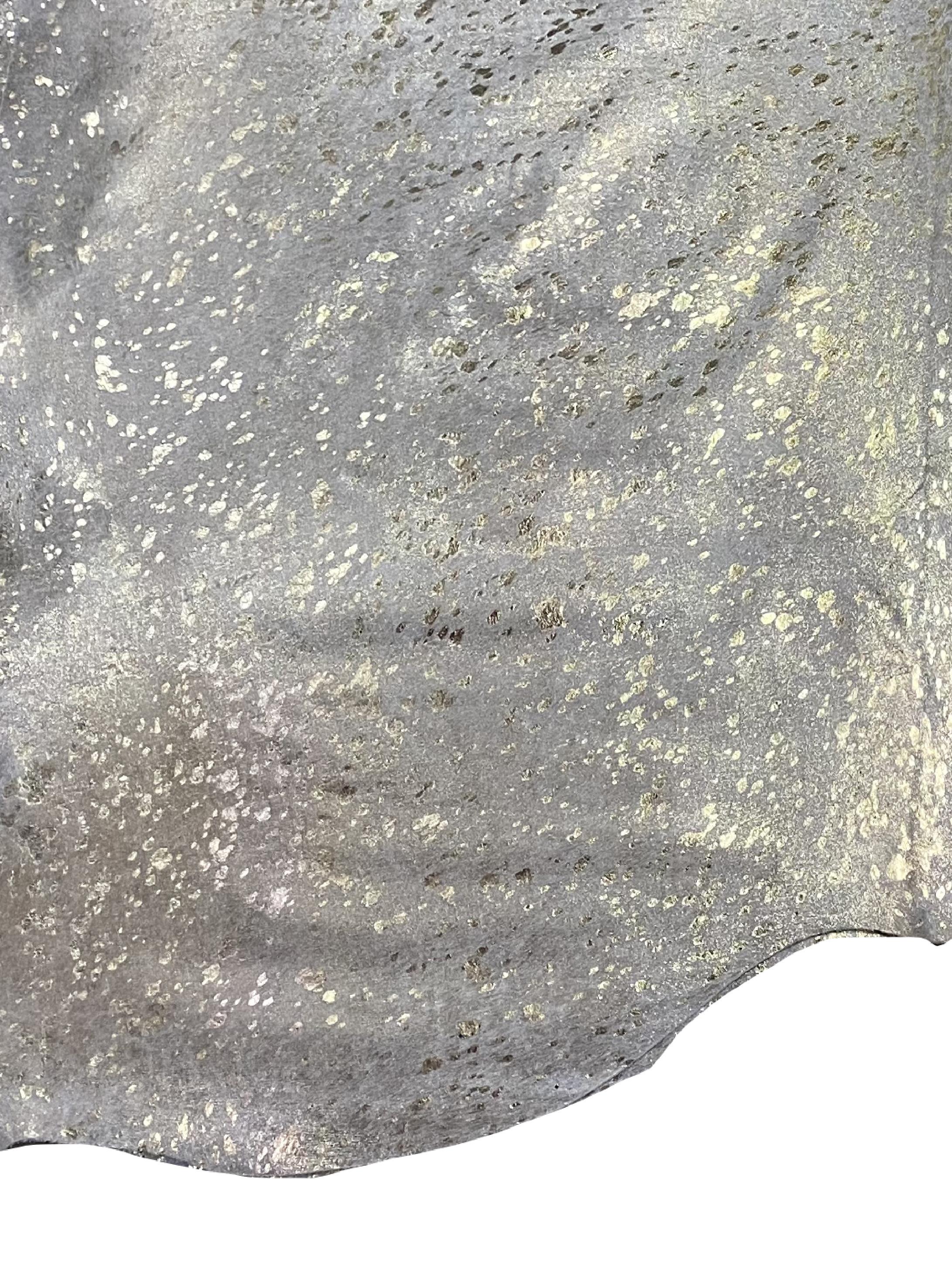 Brazilian Luxury Natural Free Form Leather Gold Metallic Rug For Sale