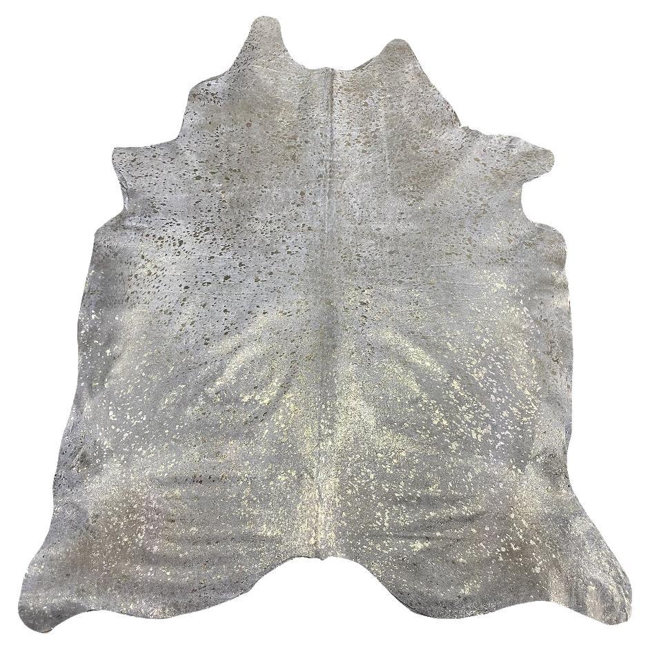 Luxury Natural Free Form Leather Gold Metallic Rug For Sale