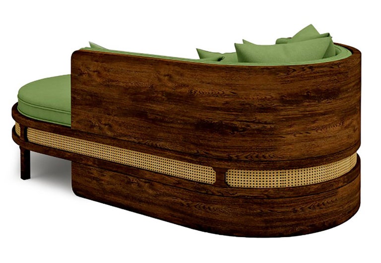 Luxury New Orleans Rattan Smoked Walnut and Leather Upholstered Chaise